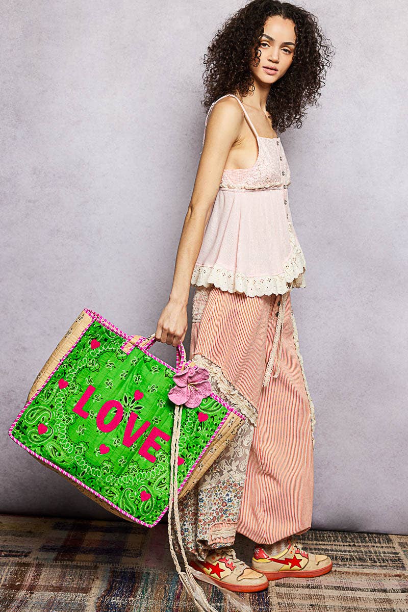 LOVE Bandana Quilted Tote Bag-280 Accessories-Pol Clothing-The Lovely Closet, Women's Fashion Boutique in Alexandria, KY
