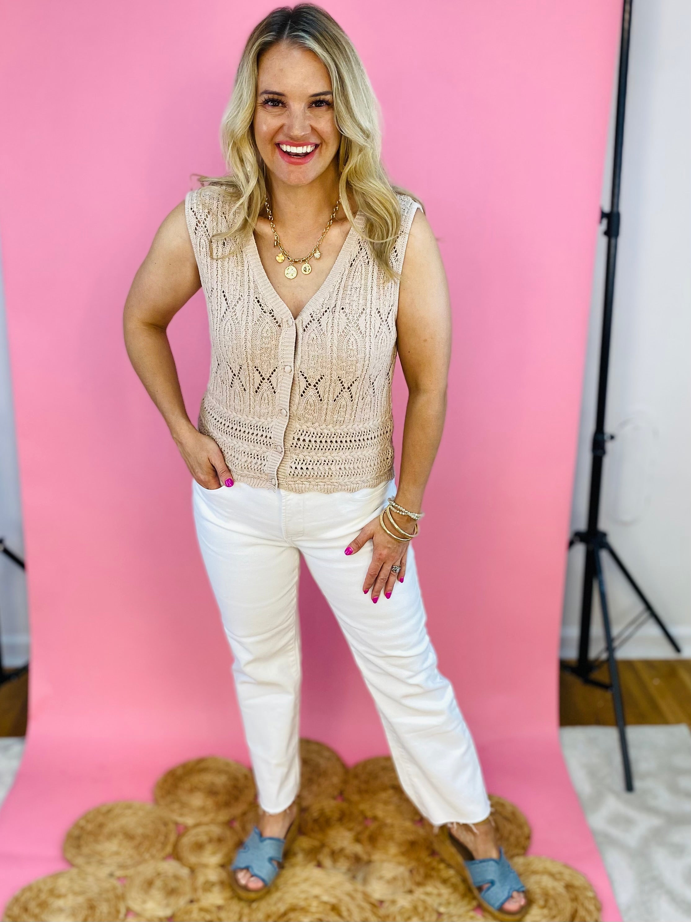 Classic and Cool Crochet Sweater Vest-120 Sleeveless Tops-Be Cool-The Lovely Closet, Women's Fashion Boutique in Alexandria, KY