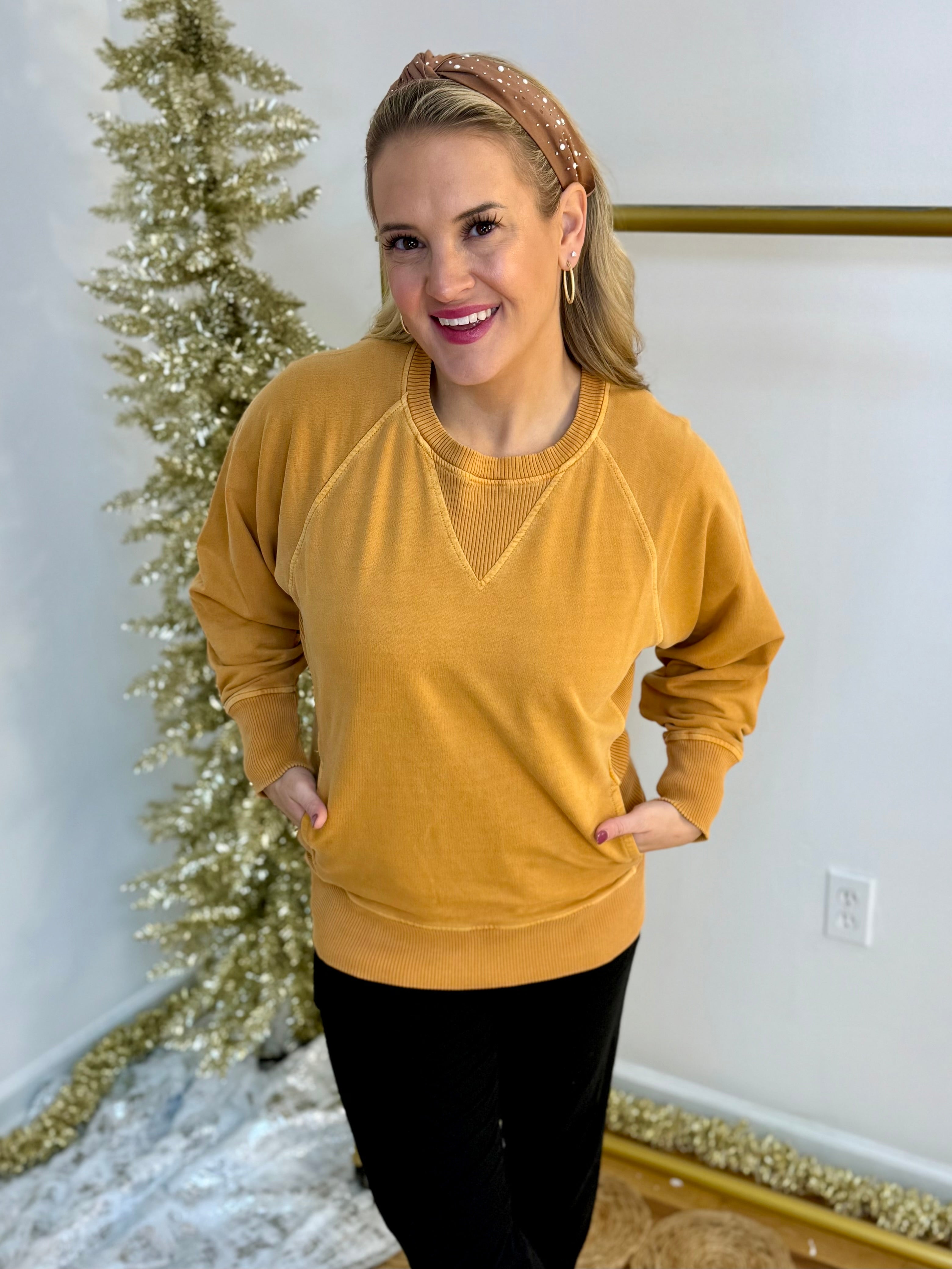 Keeping it Casual Pullover 2025 - Golden-150 Sweatshirts-zenana-The Lovely Closet, Women's Fashion Boutique in Alexandria, KY