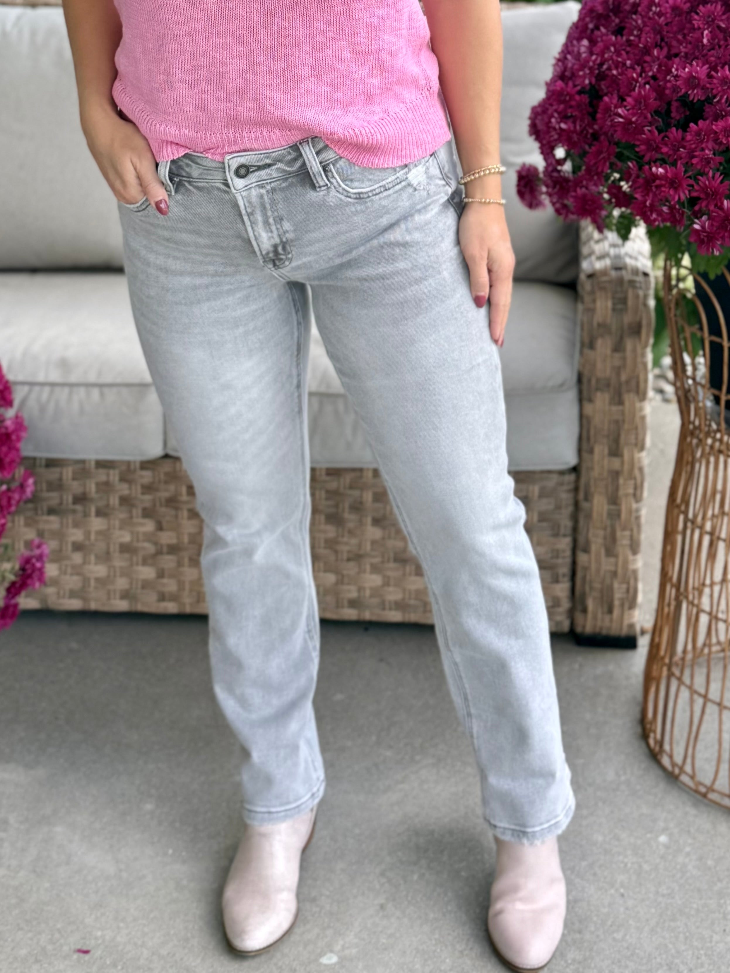 MICA MID RISE STRAIGHT LEG VINTAGE GREY WASH-210 Jeans-Donation Pink-The Lovely Closet, Women's Fashion Boutique in Alexandria, KY
