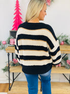 FINAL SALE - Striped With Velvet & Gold Yarn Sweater - Black-140 Sweaters-Vine & Love-The Lovely Closet, Women's Fashion Boutique in Alexandria, KY