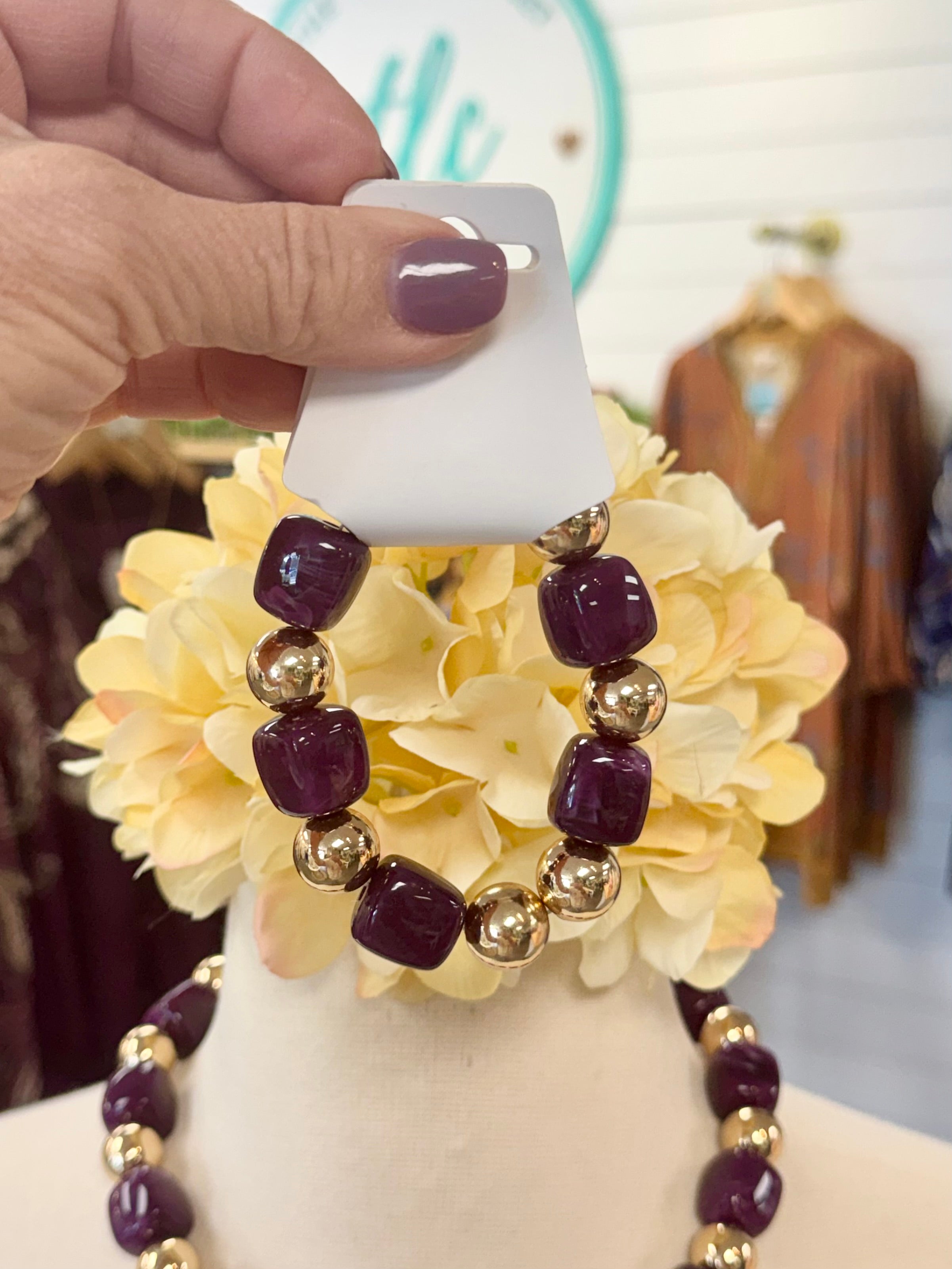 Blackberry Fudge Candy Bead Bracelet-280 Accessories-The Lovely Closet-The Lovely Closet, Women's Fashion Boutique in Alexandria, KY