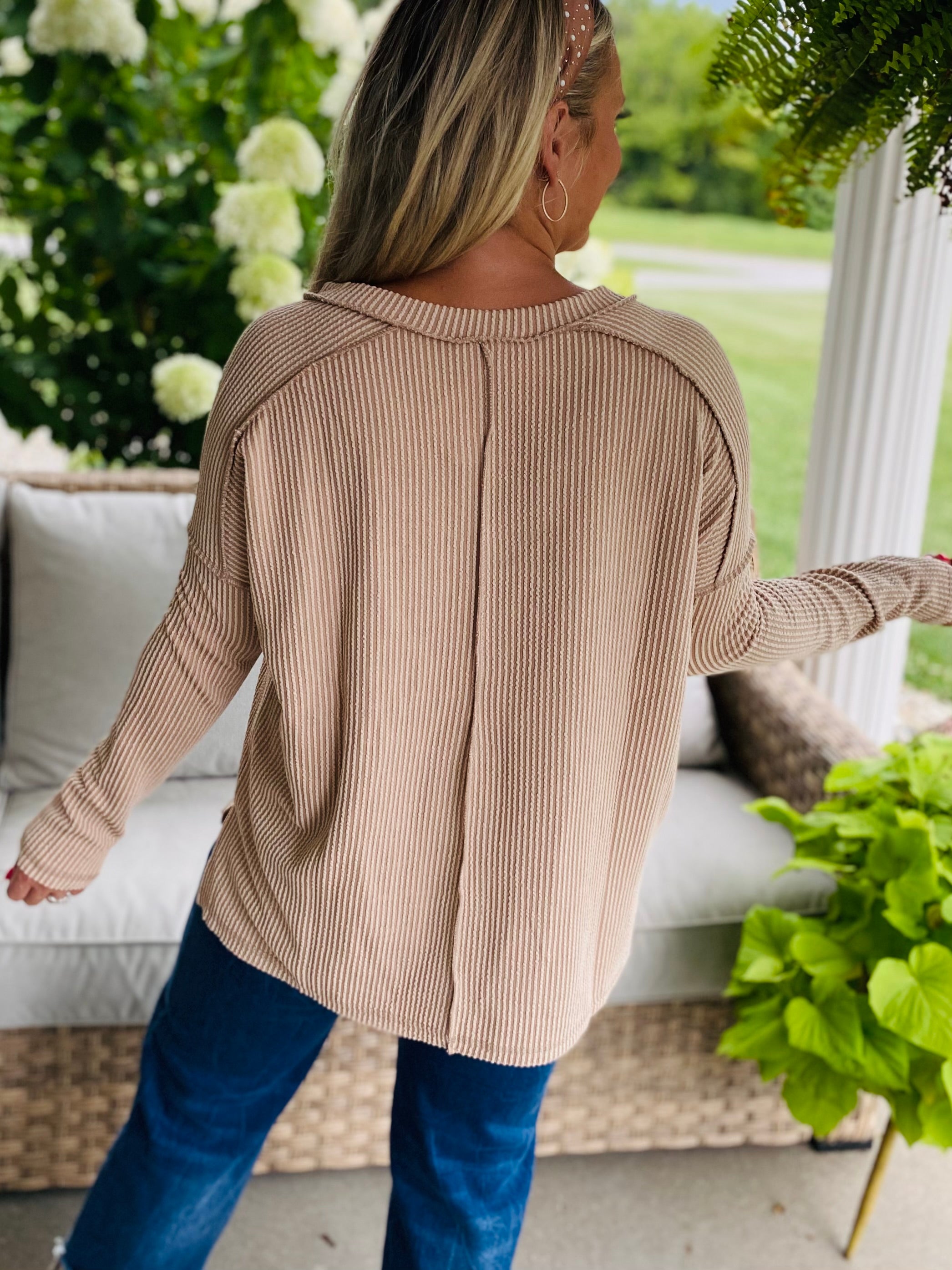 Autumn Days Ribbed Top - Beige-110 Long Sleeve Top-zenana-The Lovely Closet, Women's Fashion Boutique in Alexandria, KY