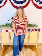 Red and White Knit Sweater Top-100 Short Sleeve Tops-Blu Pepper-The Lovely Closet, Women's Fashion Boutique in Alexandria, KY