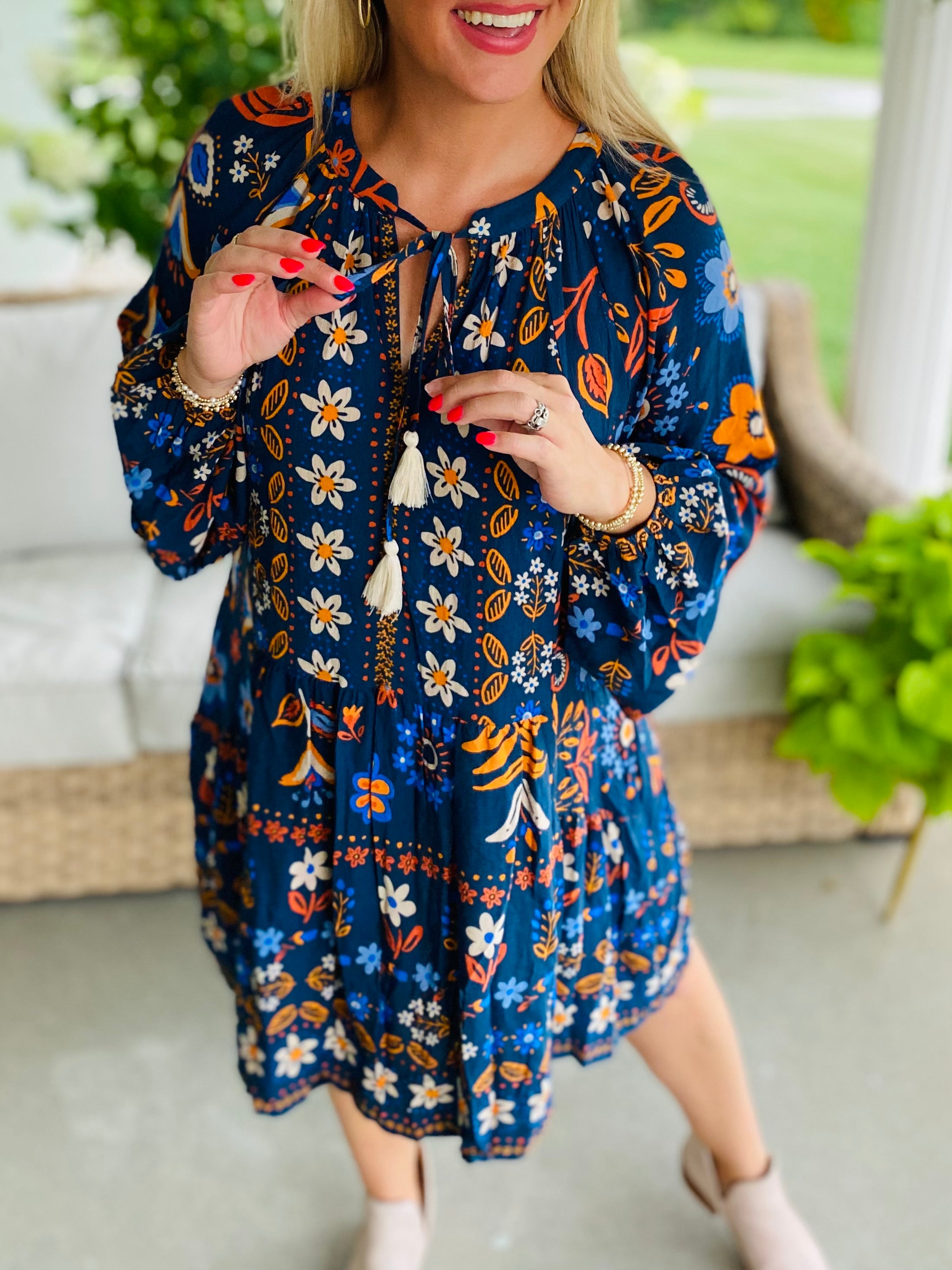 Autumn Indigo Long Sleeve Dress-180 Dresses-easel-The Lovely Closet, Women's Fashion Boutique in Alexandria, KY