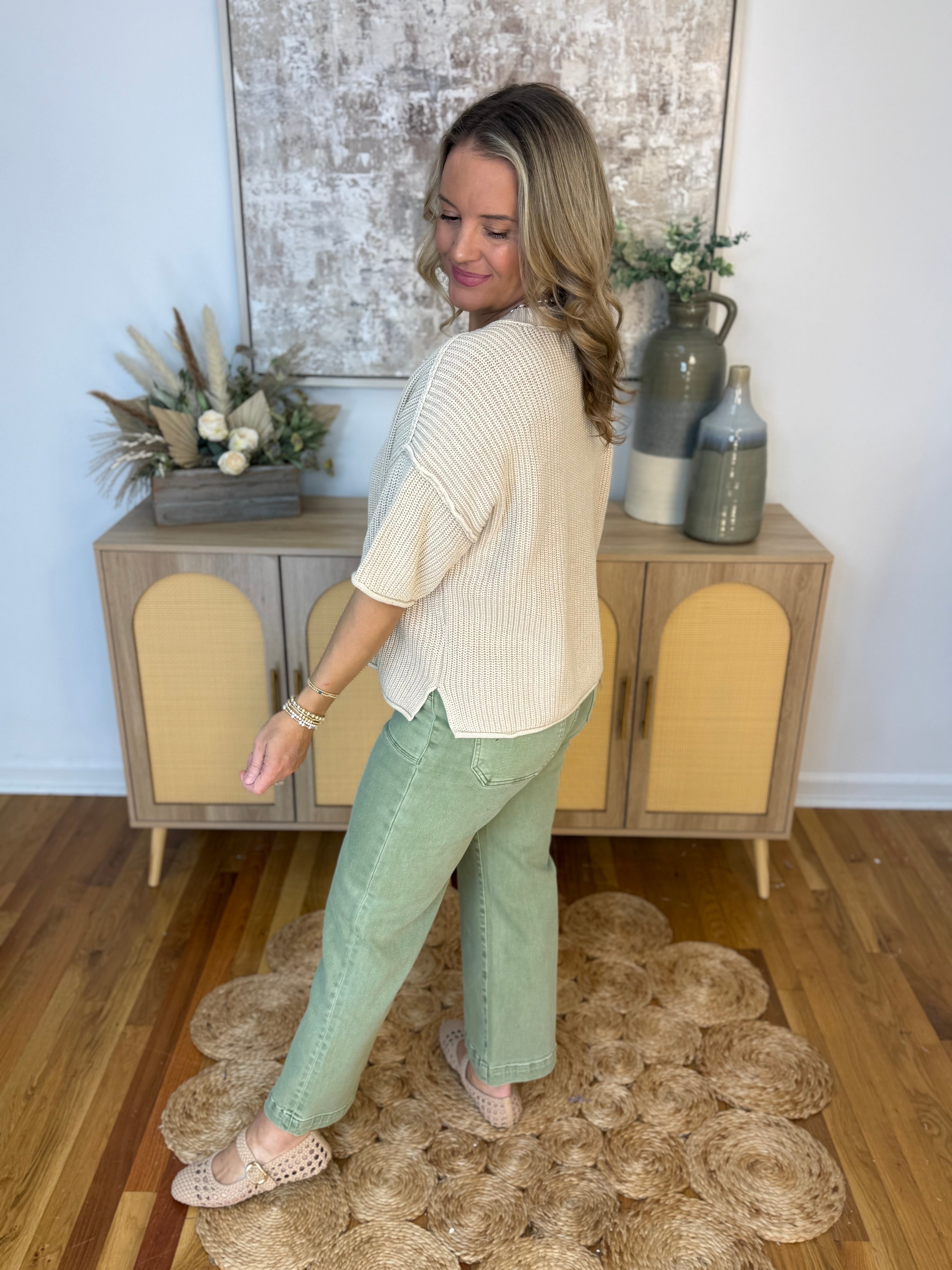 Let's Getaway Short Sleeve Sweater - Sand-100 Short Sleeve Tops-Blu Pepper-The Lovely Closet, Women's Fashion Boutique in Alexandria, KY