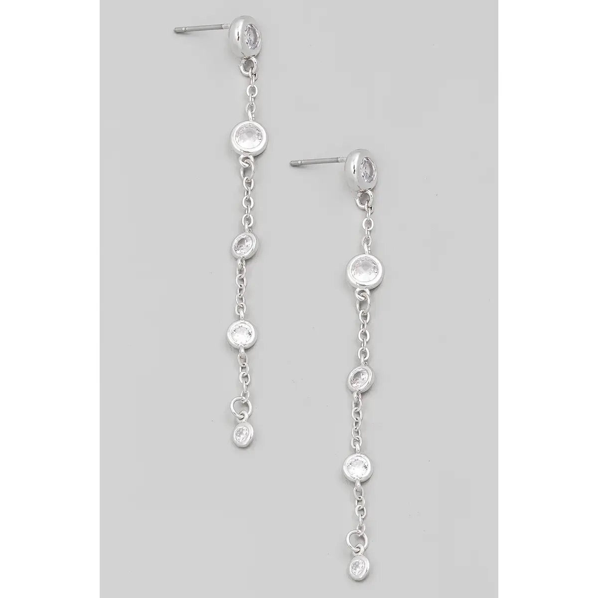 Rhinestone Stud Silver Drop Earrings-250 Jewelry-Fame-The Lovely Closet, Women's Fashion Boutique in Alexandria, KY