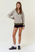 FINAL SALE Oversized Vertical Stripe Two-Tone Ribbed Top - Olive-110 Long Sleeve Top-Doe and Rae-The Lovely Closet, Women's Fashion Boutique in Alexandria, KY