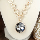 Gilded Radiance – Chunky Ring Chain Necklace with Sparkly Crystal: Gray-250 Jewelry-PennyLine inc-The Lovely Closet, Women's Fashion Boutique in Alexandria, KY