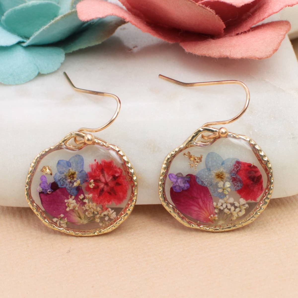 Cottage Floral Blue Red Dried Flower Earrings-280 Accessories-ZAD-The Lovely Closet, Women's Fashion Boutique in Alexandria, KY
