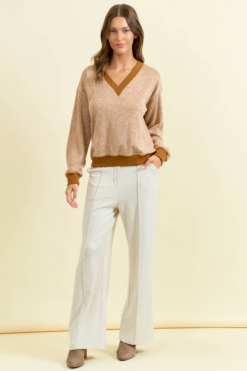 FINAL SALE Oversized Vertical Stripe Two-Tone Ribbed Top - Olive-110 Long Sleeve Top-Doe and Rae-The Lovely Closet, Women's Fashion Boutique in Alexandria, KY