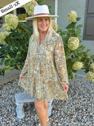 Mustard Metallic Printed Dress-180 Dresses-The Lovely Closet-The Lovely Closet, Women's Fashion Boutique in Alexandria, KY