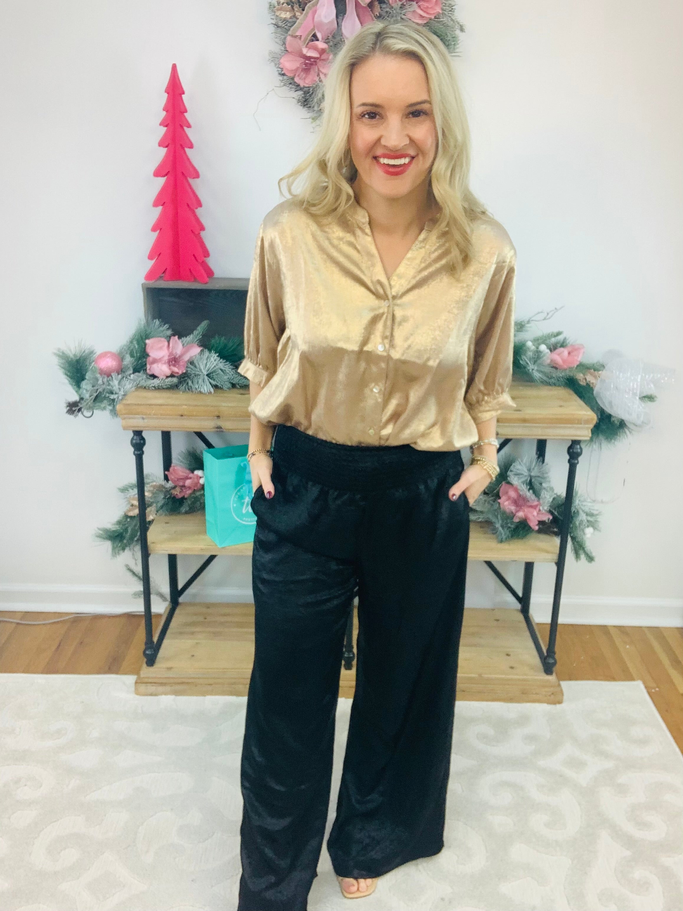 Watch Me Shine Elastic Waist Pants - Black-240 Pants-Vine & Love-The Lovely Closet, Women's Fashion Boutique in Alexandria, KY