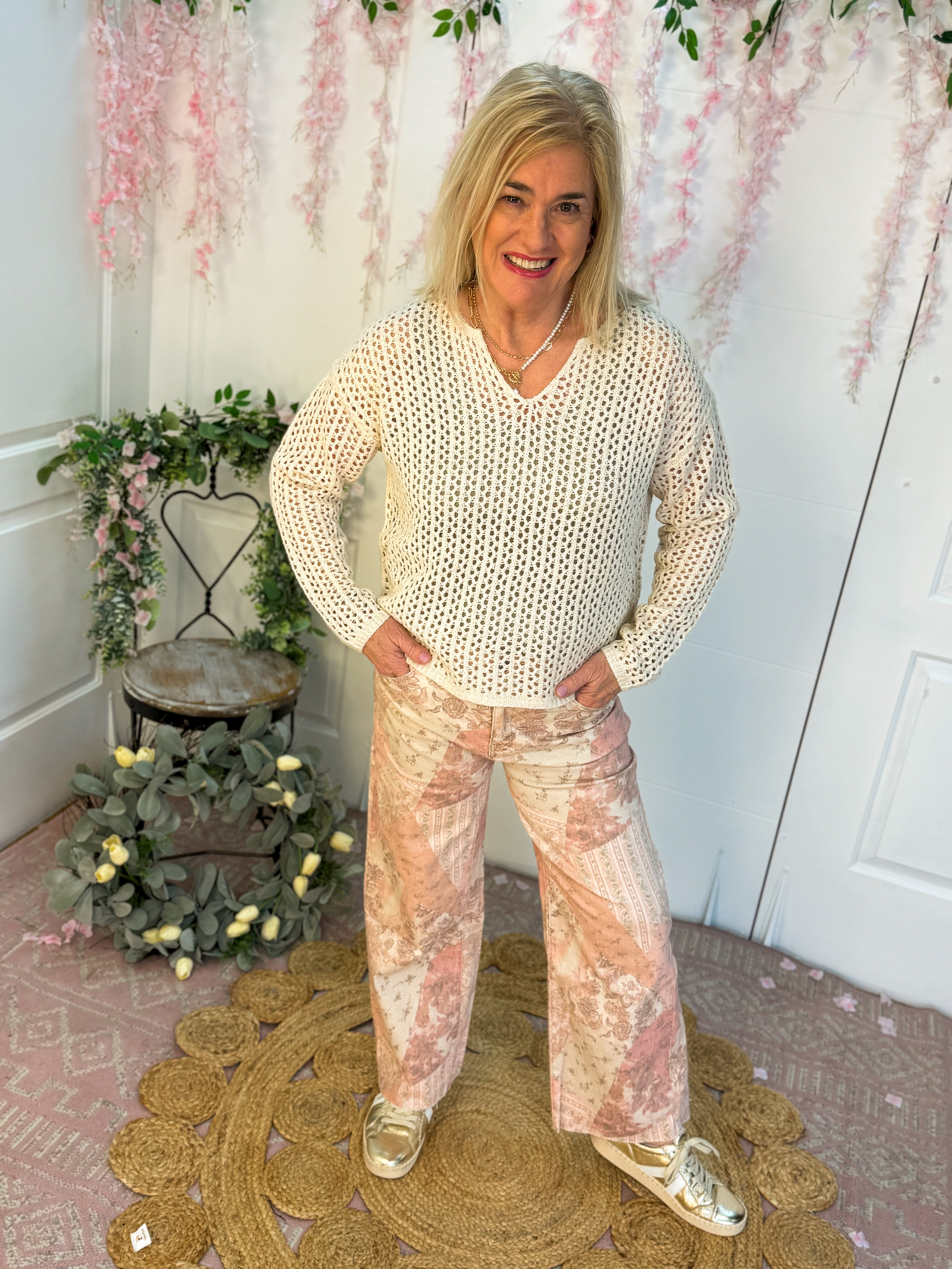 Vintage Rose Patchwork Print Pant-240 Pants-easel-The Lovely Closet, Women's Fashion Boutique in Alexandria, KY