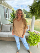 Floral Sleeve Stripe Top-100 Short Sleeve Tops-Doe and Rae-The Lovely Closet, Women's Fashion Boutique in Alexandria, KY