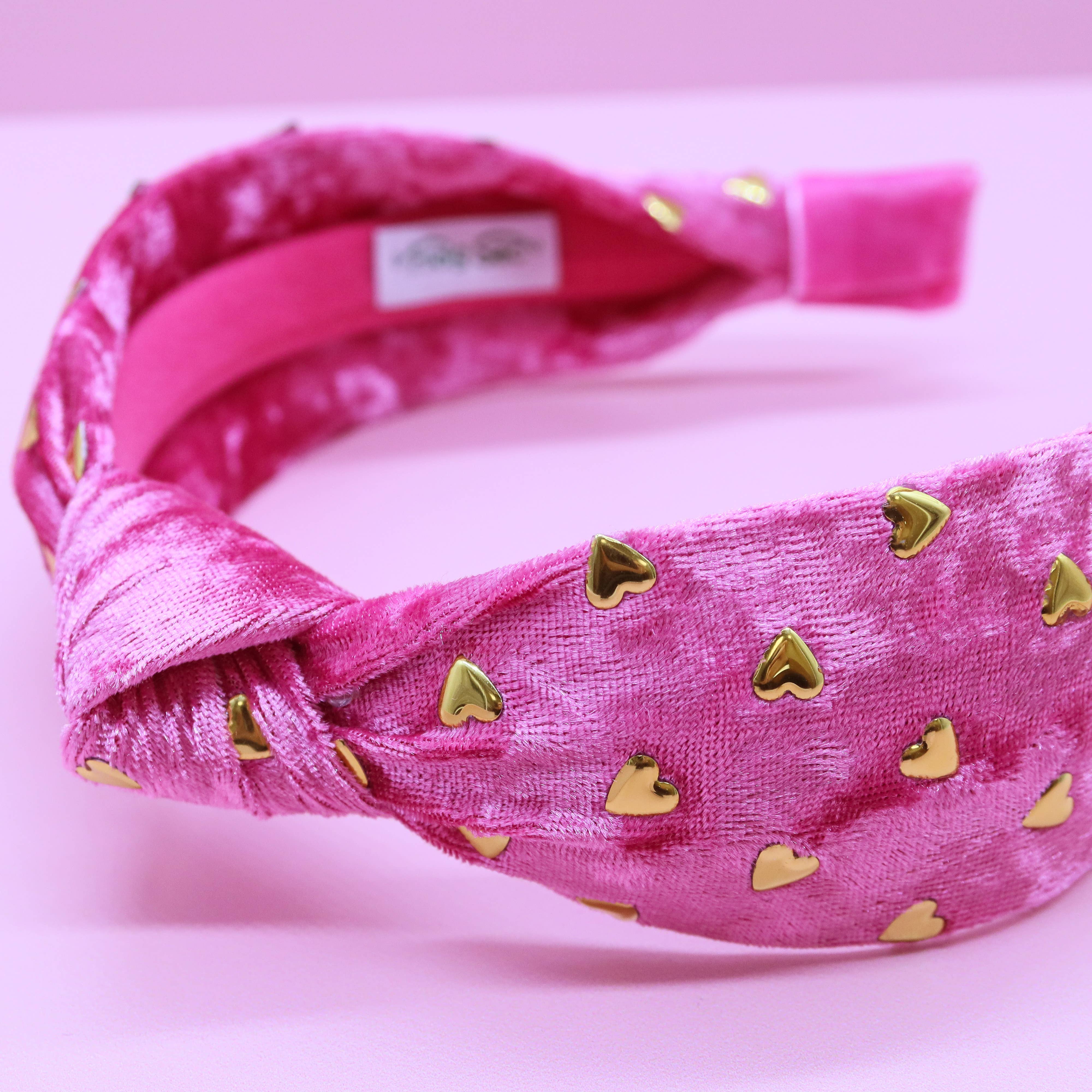 Kids Knot Headband - Gold Heart Stud Velvet Hair Accessories-360 Carolines Closet-Frog Sac-The Lovely Closet, Women's Fashion Boutique in Alexandria, KY