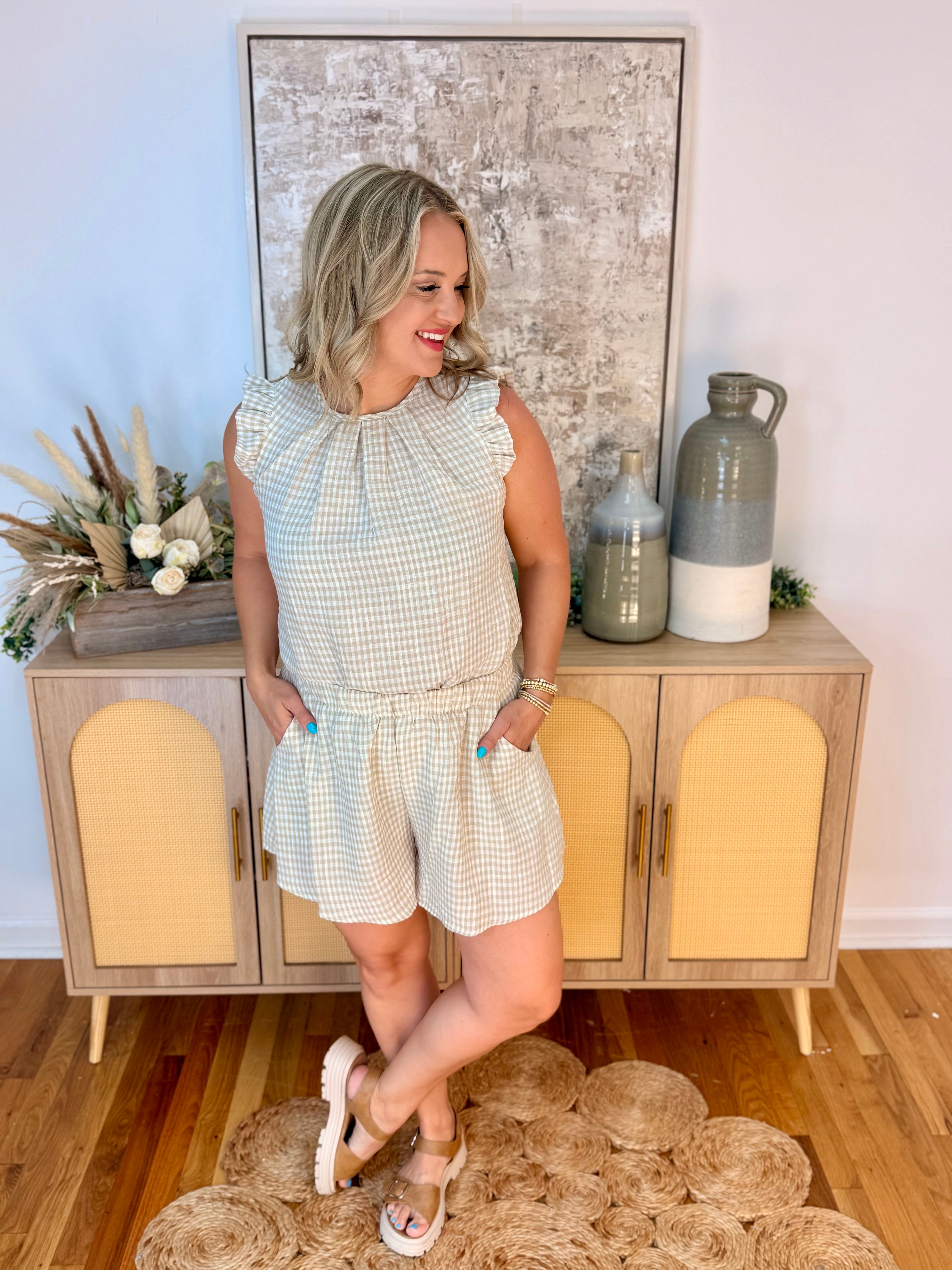Neutral Gingham Set-190 Rompers/Jumpsuits/Sets-The Lovely Closet-The Lovely Closet, Women's Fashion Boutique in Alexandria, KY