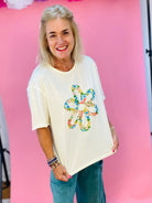 Daisy Patch Floral Applique Top-100 Short Sleeve Tops-Sage + Fig-The Lovely Closet, Women's Fashion Boutique in Alexandria, KY