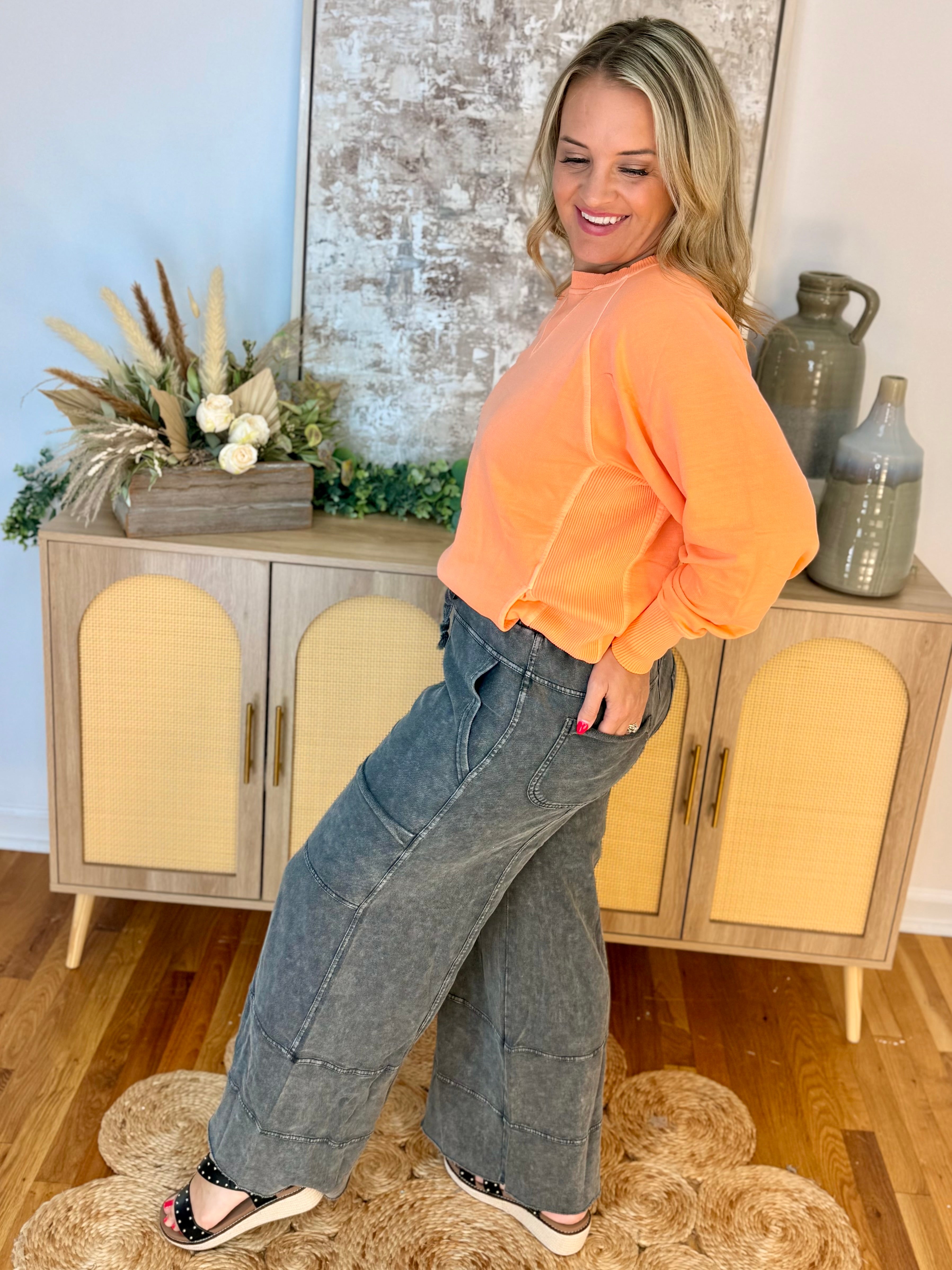 Relaxed Cargo Wide Leg Pants - Ash-240 Pants-easel-The Lovely Closet, Women's Fashion Boutique in Alexandria, KY