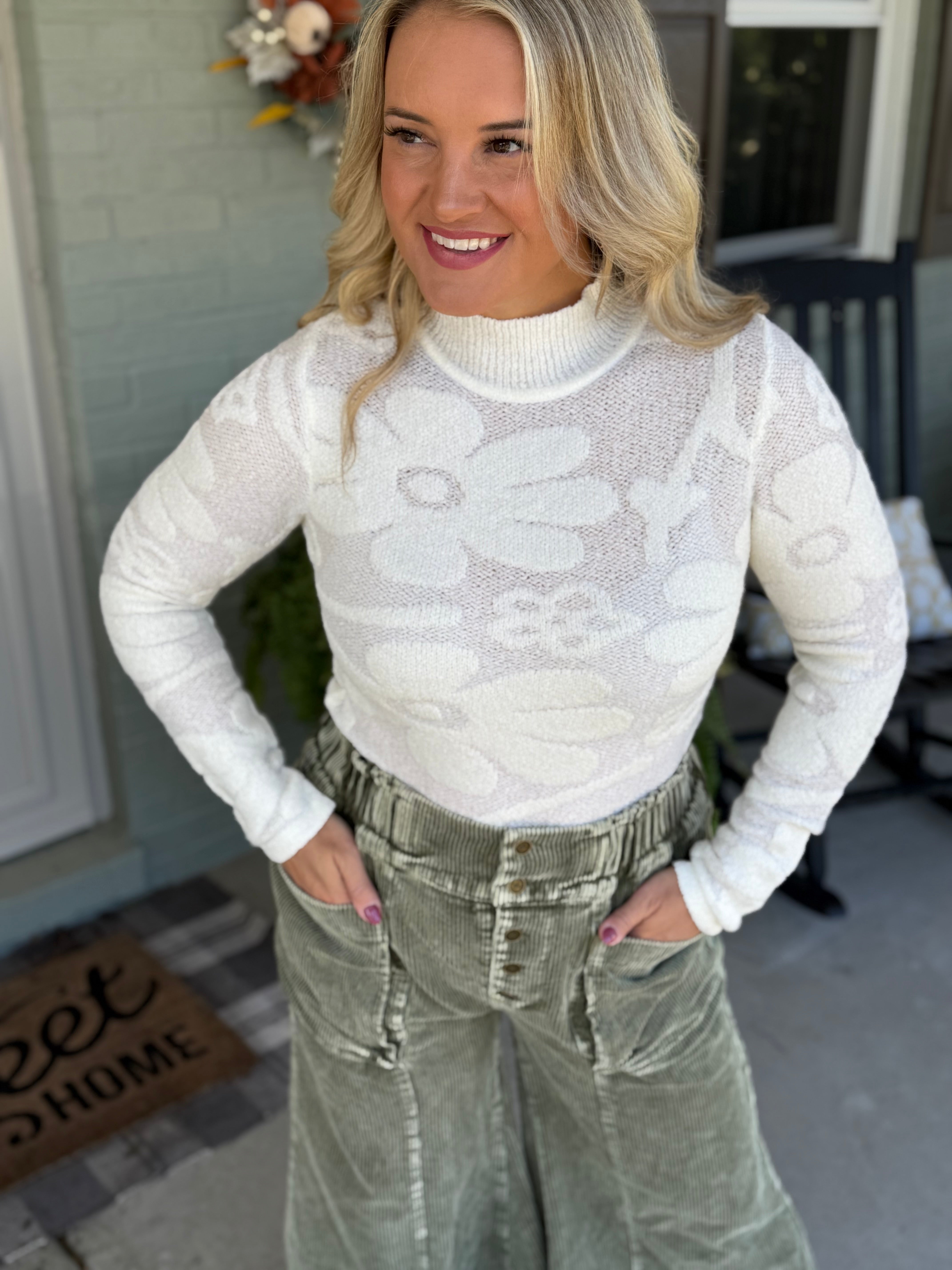 Harvest Moon Floral Jacquard Top - Ivory-110 Long Sleeve Top-Anniewear-The Lovely Closet, Women's Fashion Boutique in Alexandria, KY