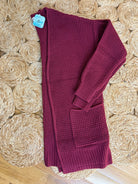 Waffle Knit Cardigan - Wine-160 Cardigan/Kimonos-zenana-The Lovely Closet, Women's Fashion Boutique in Alexandria, KY