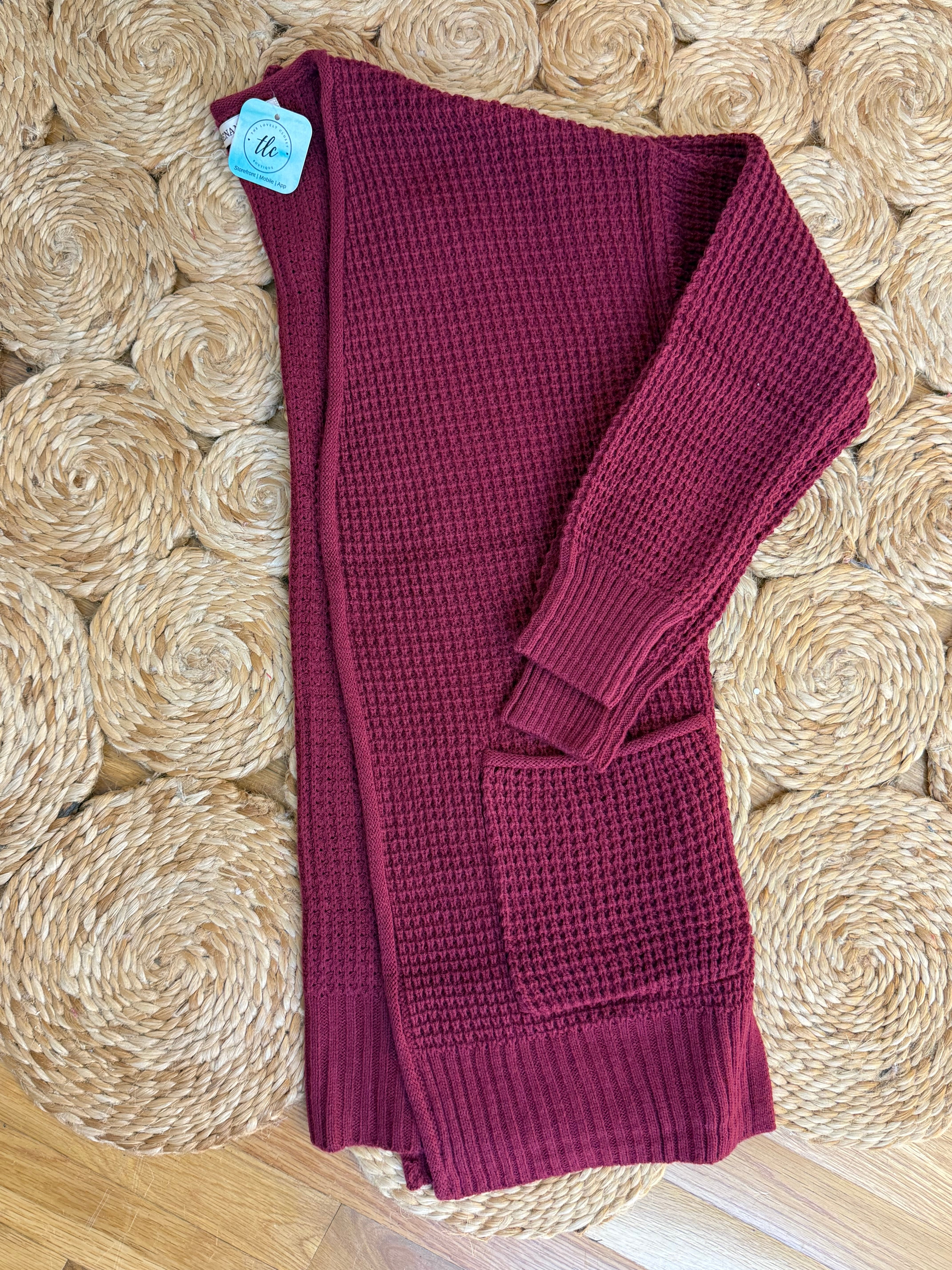 Waffle Knit Cardigan - Wine-160 Cardigan/Kimonos-zenana-The Lovely Closet, Women's Fashion Boutique in Alexandria, KY