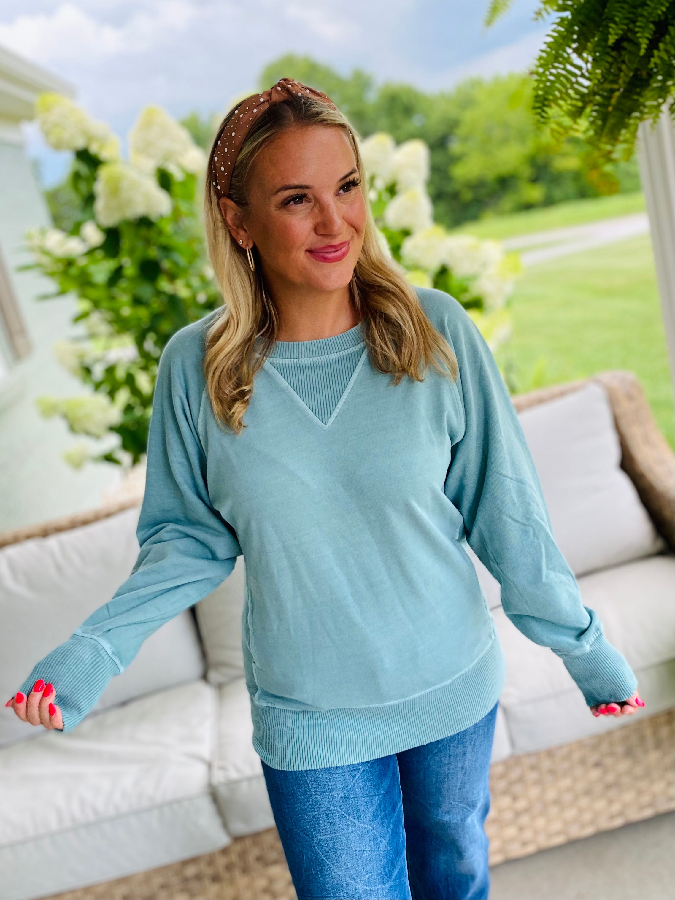 Keeping it Casual Pullover 2025 - Lt. Teal-150 Sweatshirts-zenana-The Lovely Closet, Women's Fashion Boutique in Alexandria, KY