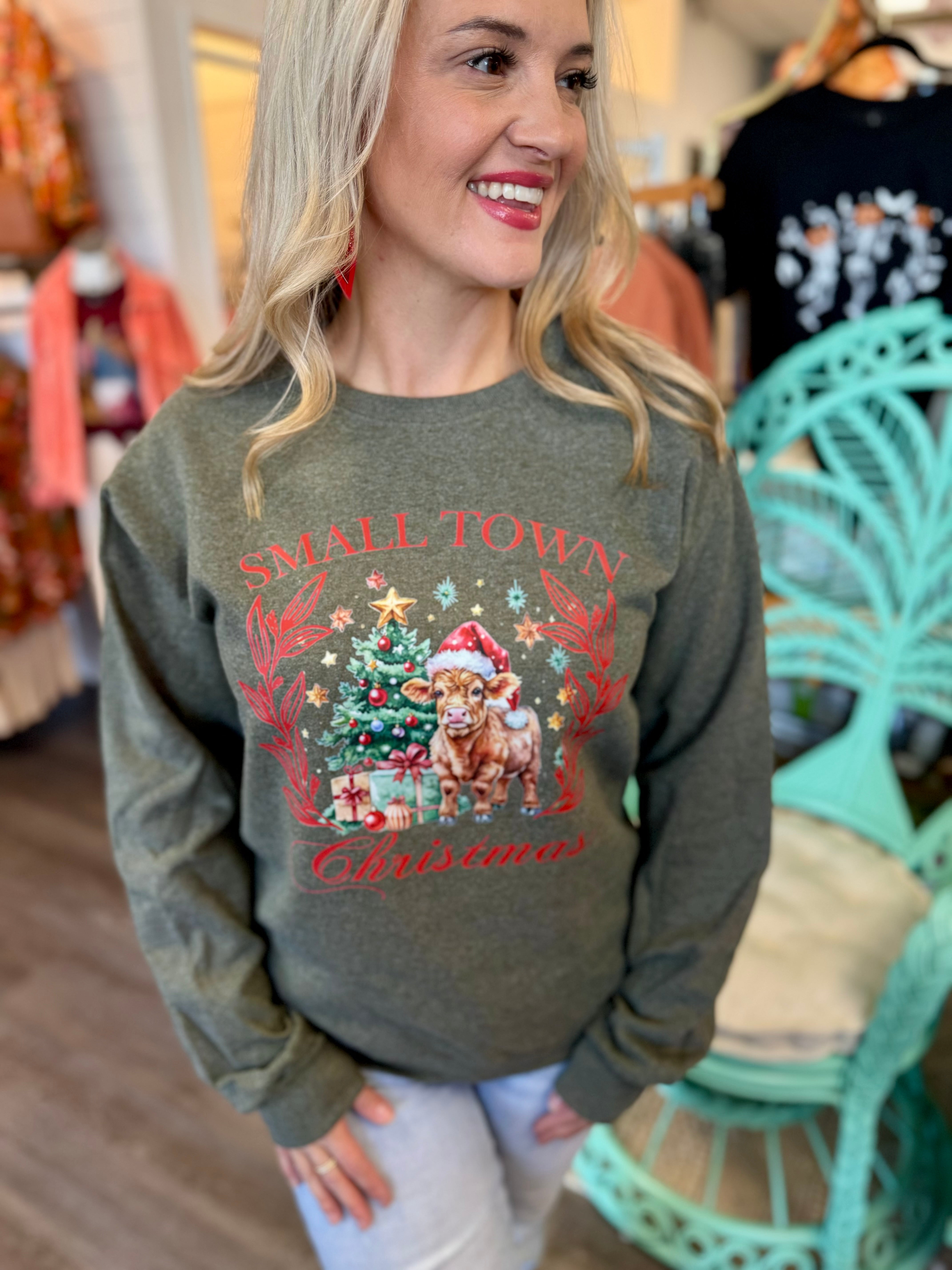 *PRE-ORDER*Small Town Christmas Graphic Crewneck-135 T-Shirt Bar-The Lovely Closet-The Lovely Closet, Women's Fashion Boutique in Alexandria, KY