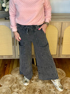 Relaxed Cargo Wide Leg Cropped Pants - Black-240 Pants-easel-The Lovely Closet, Women's Fashion Boutique in Alexandria, KY