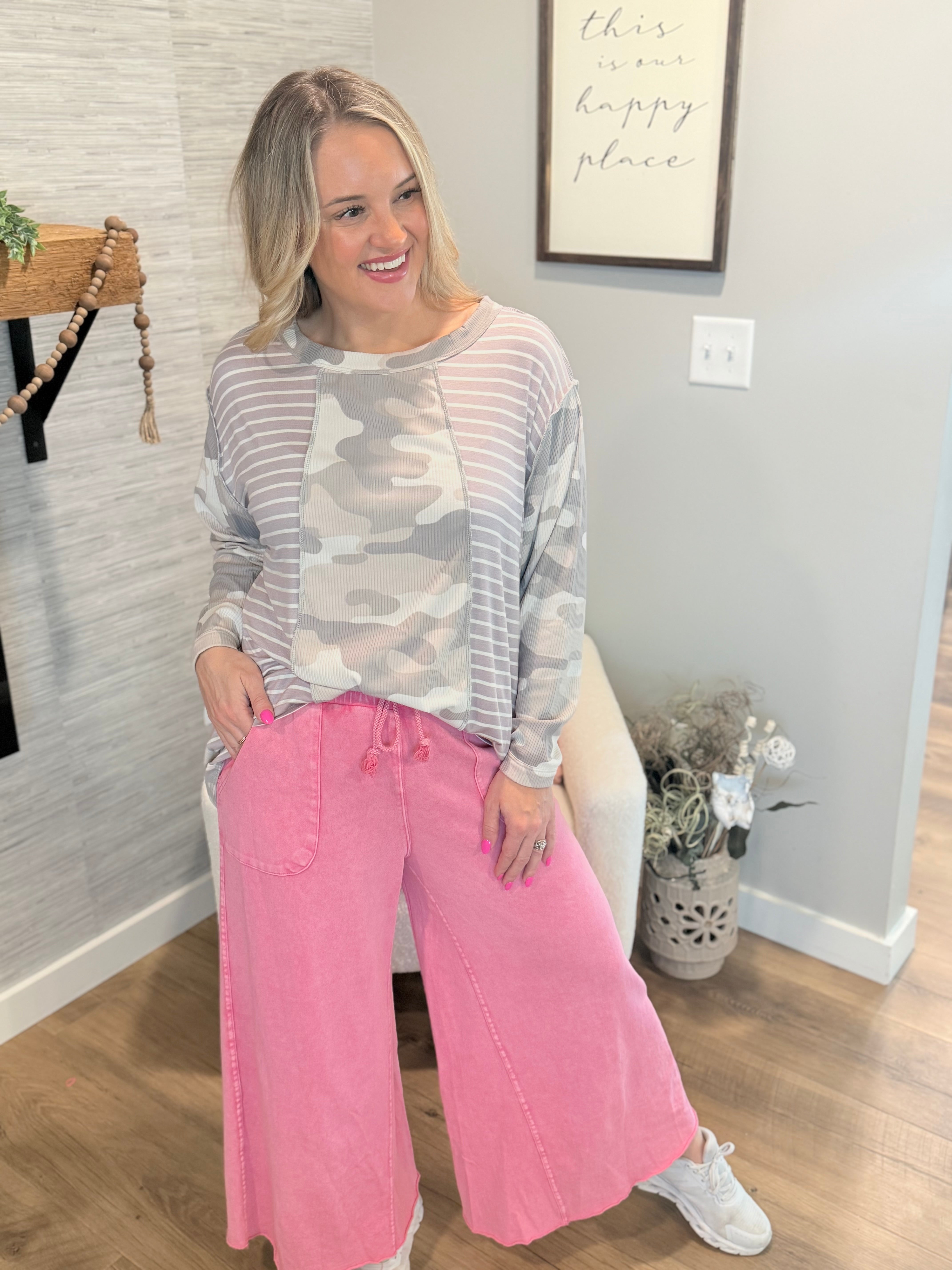 Camo and Stripe Top-110 Long Sleeve Top-bibi-The Lovely Closet, Women's Fashion Boutique in Alexandria, KY