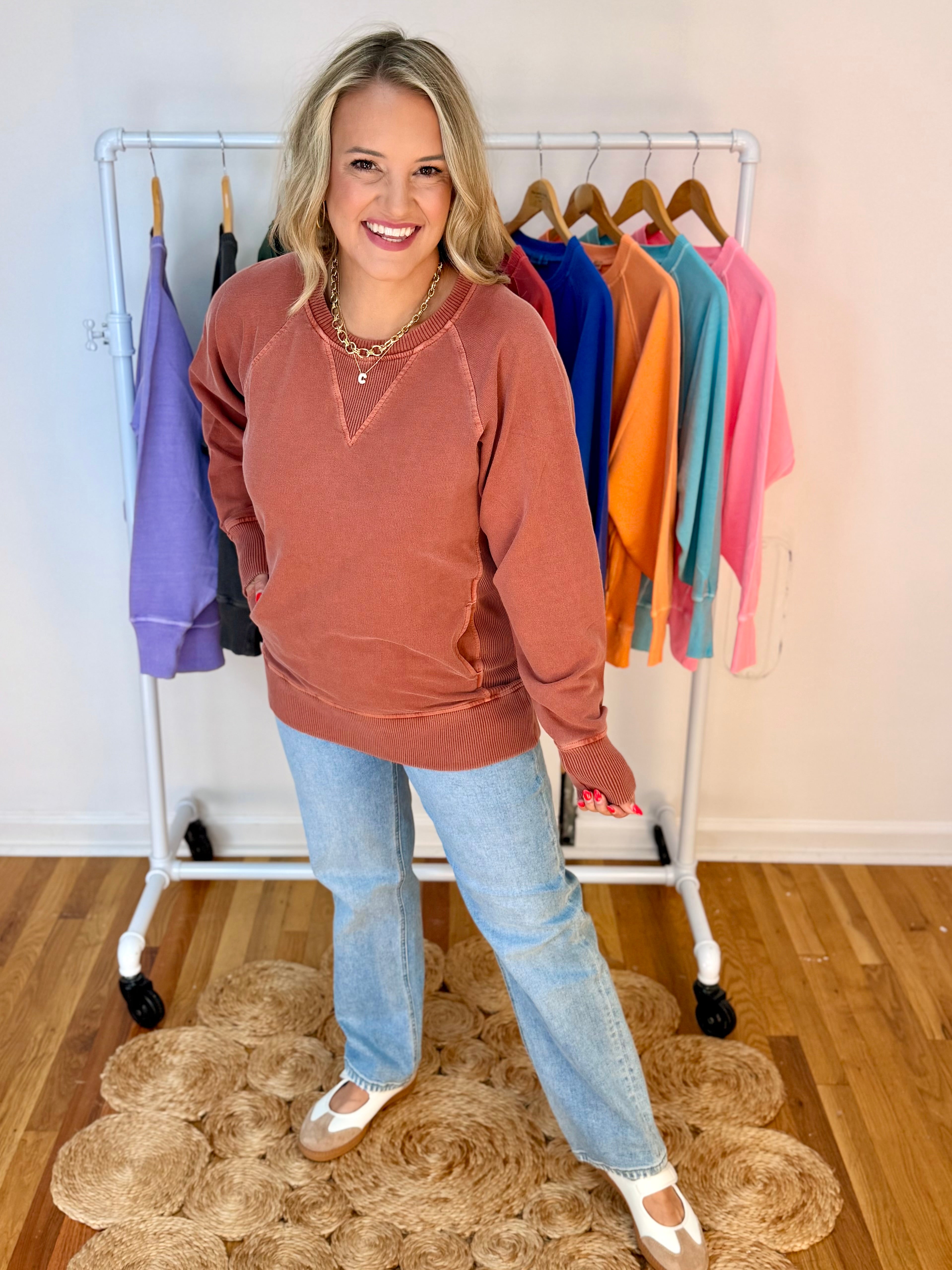 Keeping it Casual Pullover 2026 - Rust-150 Sweatshirts-zenana-The Lovely Closet, Women's Fashion Boutique in Alexandria, KY