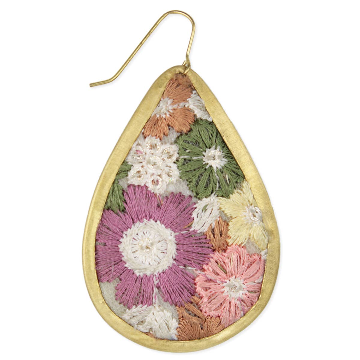 Olive & Pink Floral Fabric Embroidered Earrings-280 Accessories-ZAD-The Lovely Closet, Women's Fashion Boutique in Alexandria, KY