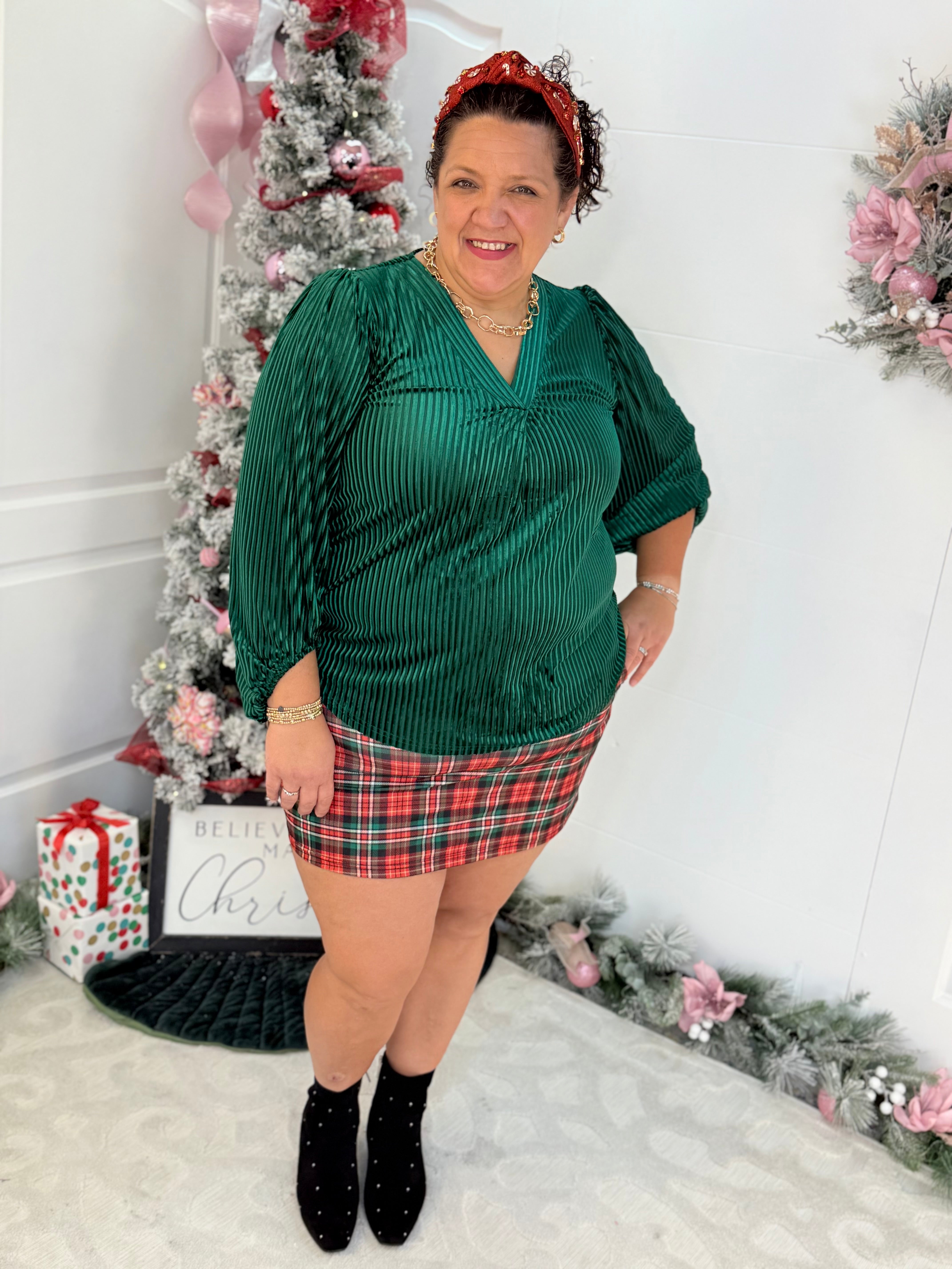 Jess Lea - Ivy Velvet Textured Top Green-110 Long Sleeve Top-Jess Lea-The Lovely Closet, Women's Fashion Boutique in Alexandria, KY