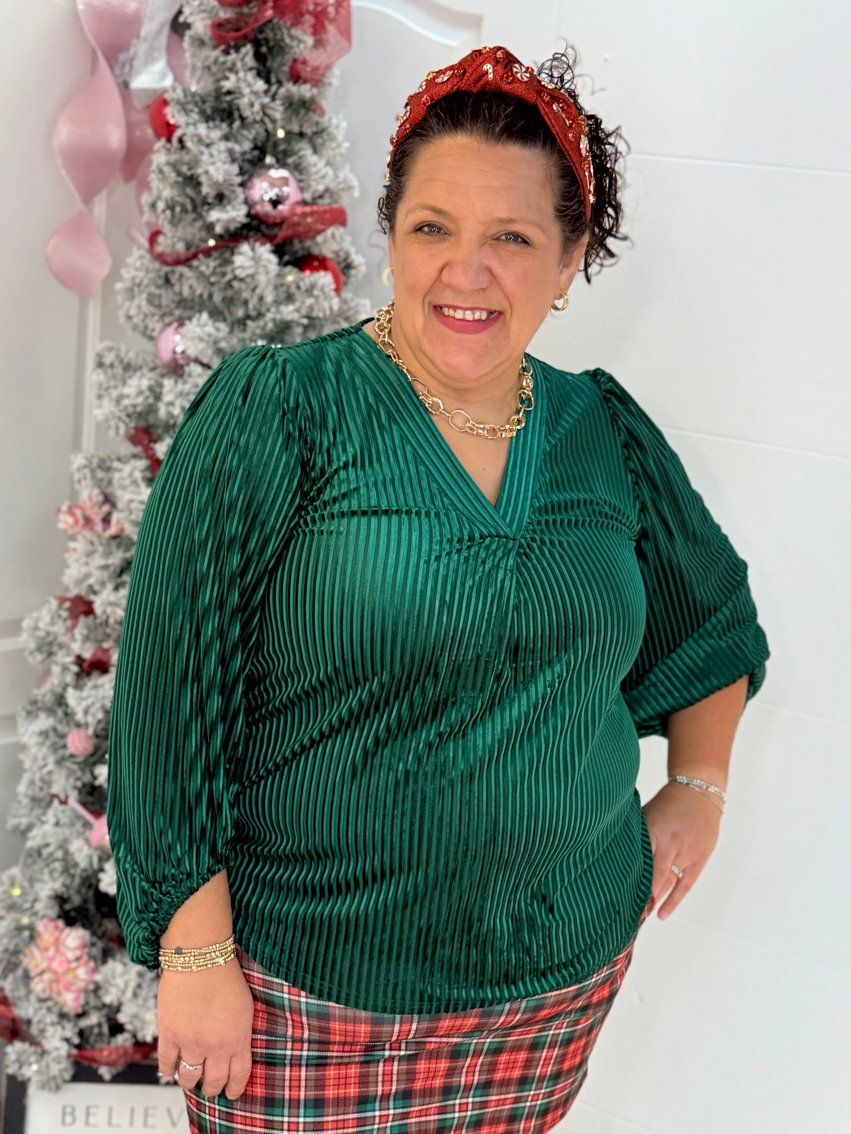 Jess Lea - Ivy Velvet Textured Top Green-110 Long Sleeve Top-Jess Lea-The Lovely Closet, Women's Fashion Boutique in Alexandria, KY