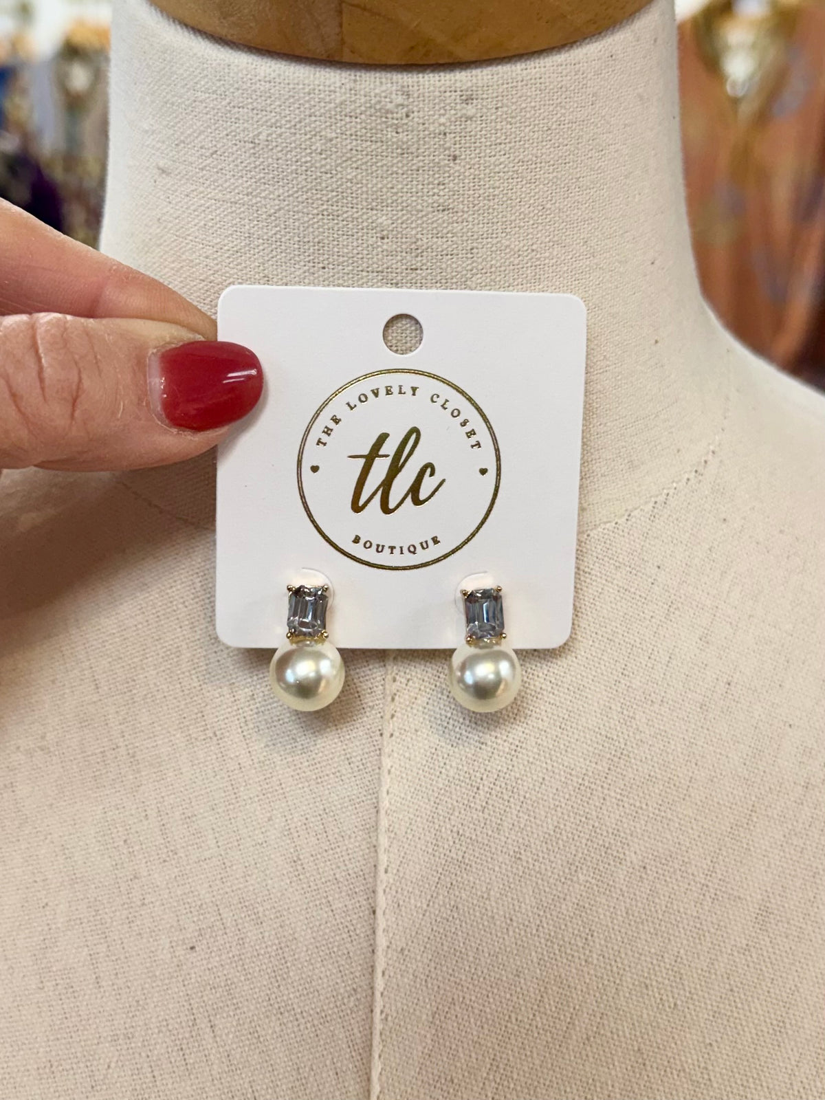 Pearl & Grey Baguette Stud-280 Accessories-Golden Stella-The Lovely Closet, Women's Fashion Boutique in Alexandria, KY