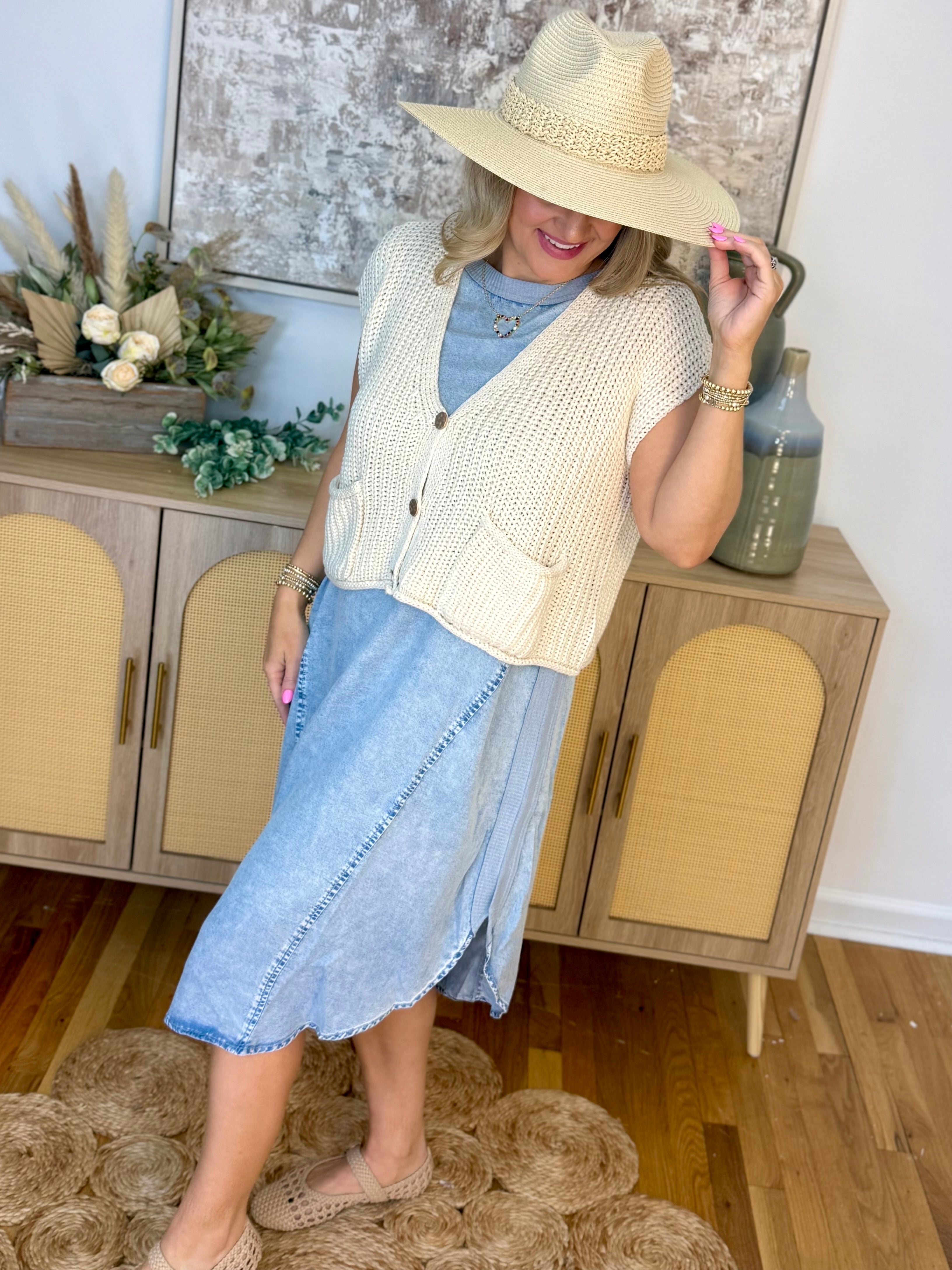 Get Out of Town Midi Dress - Chambray-180 Dresses-Doe and Rae-The Lovely Closet, Women's Fashion Boutique in Alexandria, KY