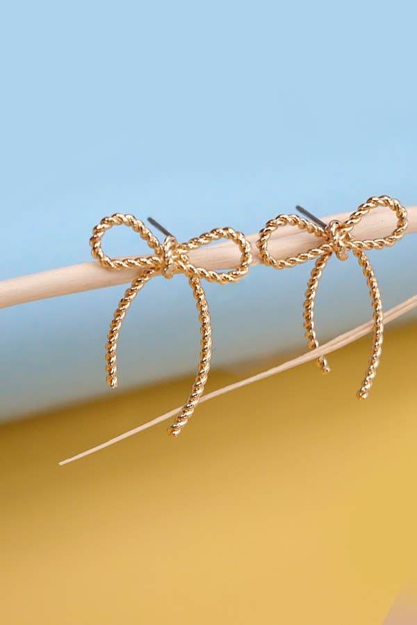 Gold Rope Bow Stud Earring-280 Accessories-JOSSLYN by wall to wall-The Lovely Closet, Women's Fashion Boutique in Alexandria, KY