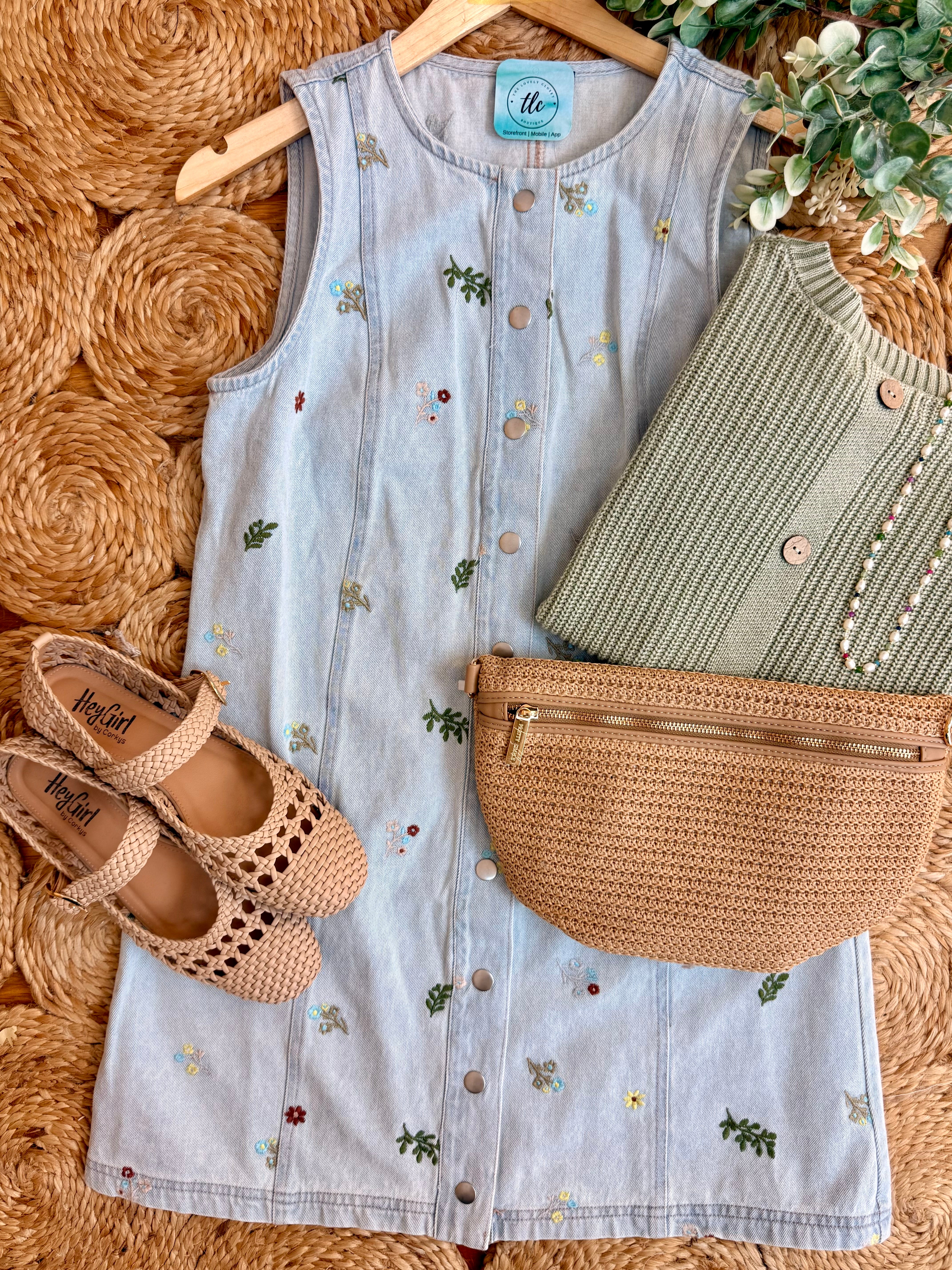 Fresh Picked Embroidered Denim Shift Dress-180 Dresses-Blu Pepper-The Lovely Closet, Women's Fashion Boutique in Alexandria, KY