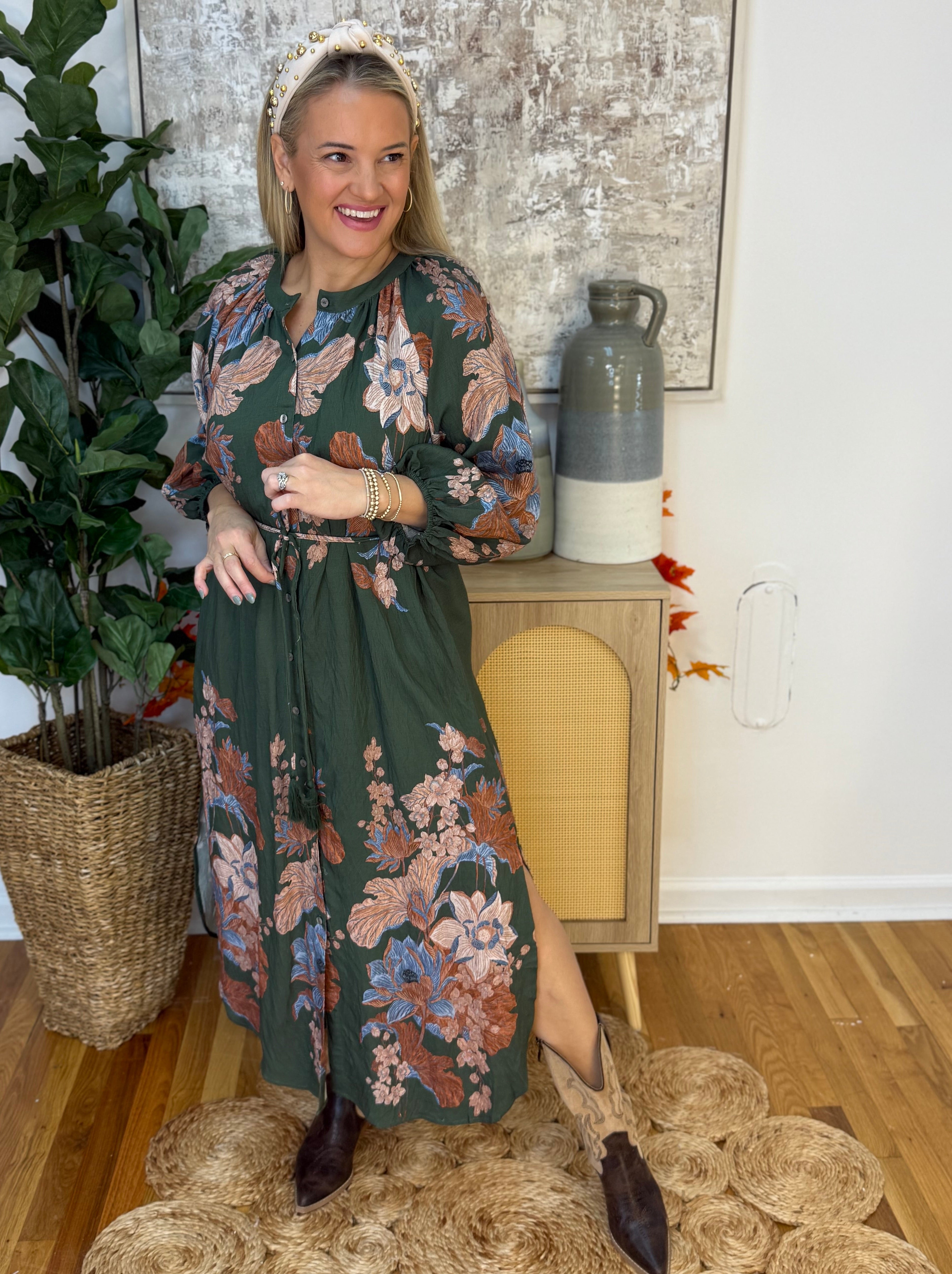 Autumn Escape Midi Dress-180 Dresses-Entro-The Lovely Closet, Women's Fashion Boutique in Alexandria, KY