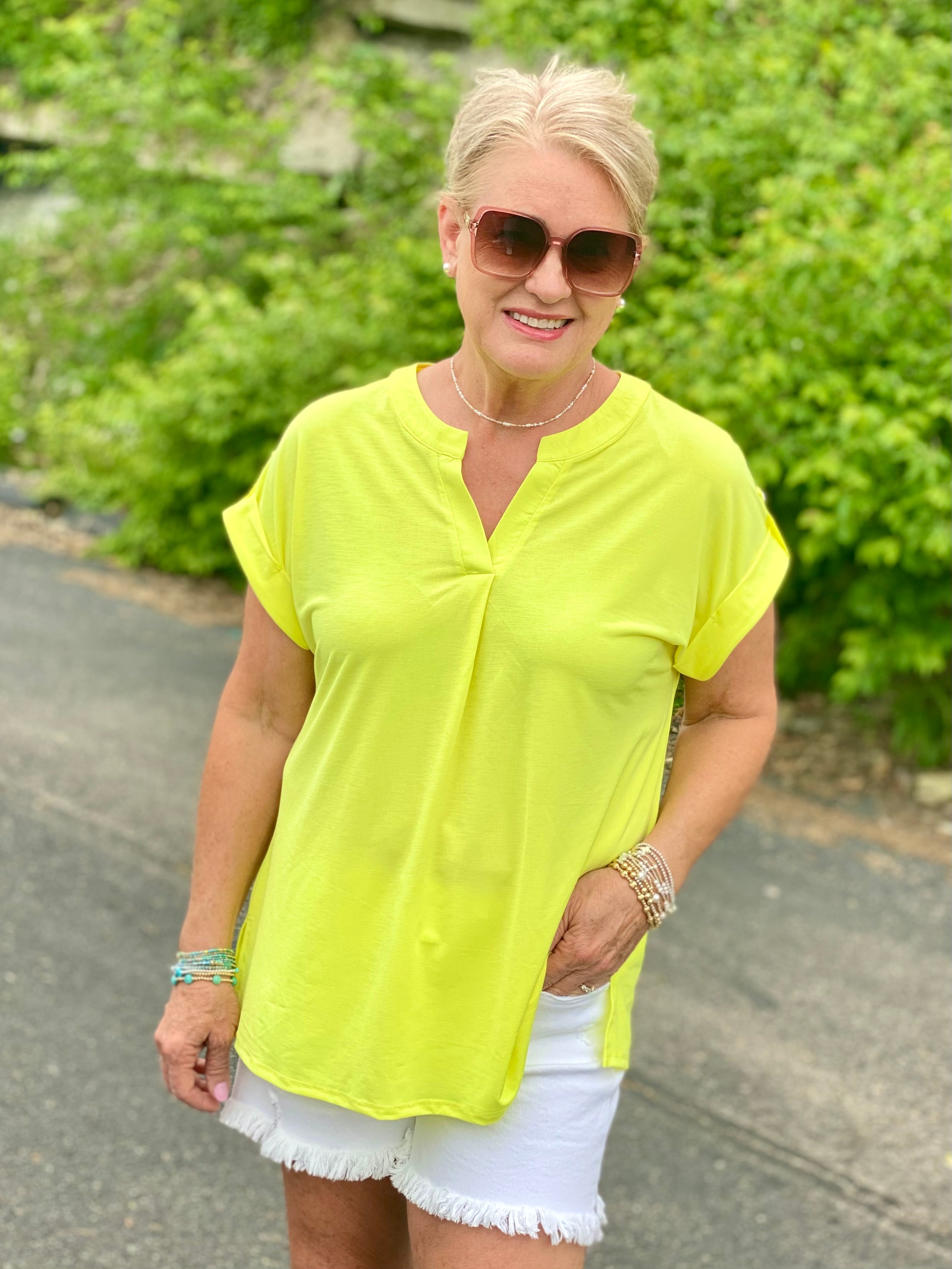 Bright & Beautiful Short Sleeve Top - Lemon Zest-Tops-The Lovely Closet-The Lovely Closet, Women's Fashion Boutique in Alexandria, KY