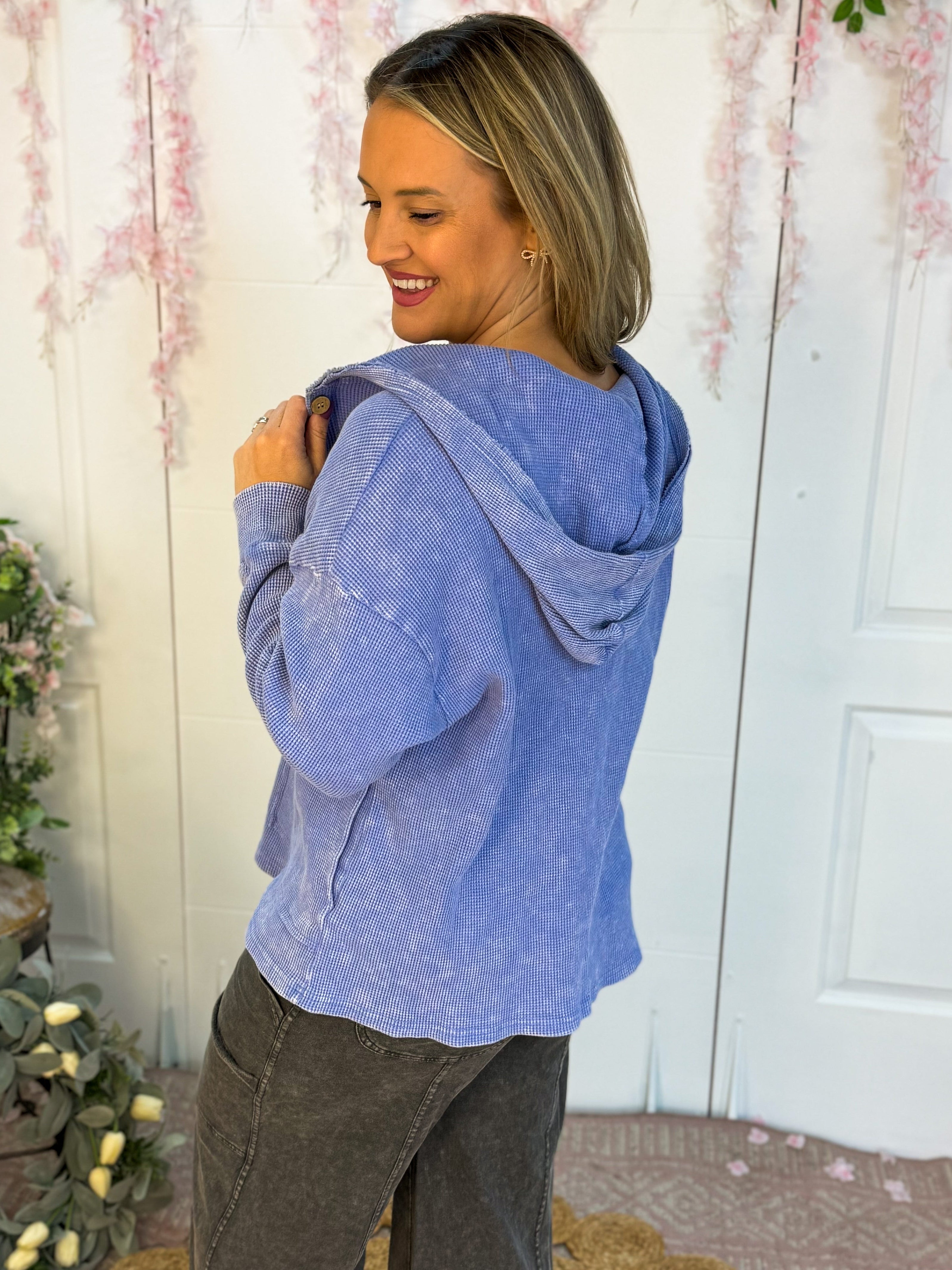 Waffle Knit Hooded Jacket-110 Long Sleeve Top-bibi-The Lovely Closet, Women's Fashion Boutique in Alexandria, KY