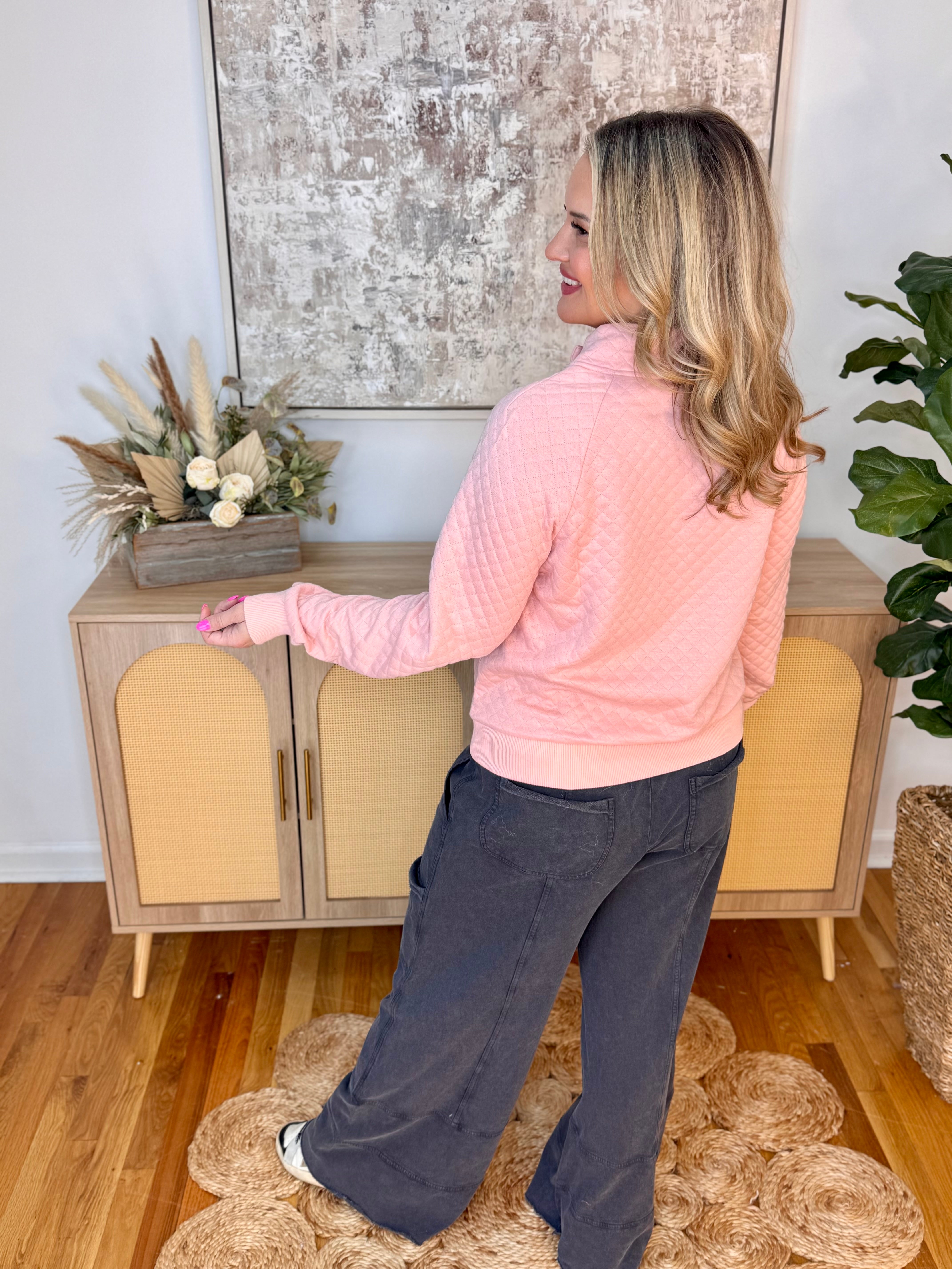 Winter Bliss Quilted Pullover - Blush-150 Sweatshirts-Doe and Rae-The Lovely Closet, Women's Fashion Boutique in Alexandria, KY