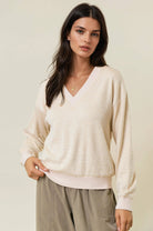 FINAL SALE Oversized Vertical Stripe Two-Tone Ribbed Top - Olive-110 Long Sleeve Top-Doe and Rae-The Lovely Closet, Women's Fashion Boutique in Alexandria, KY