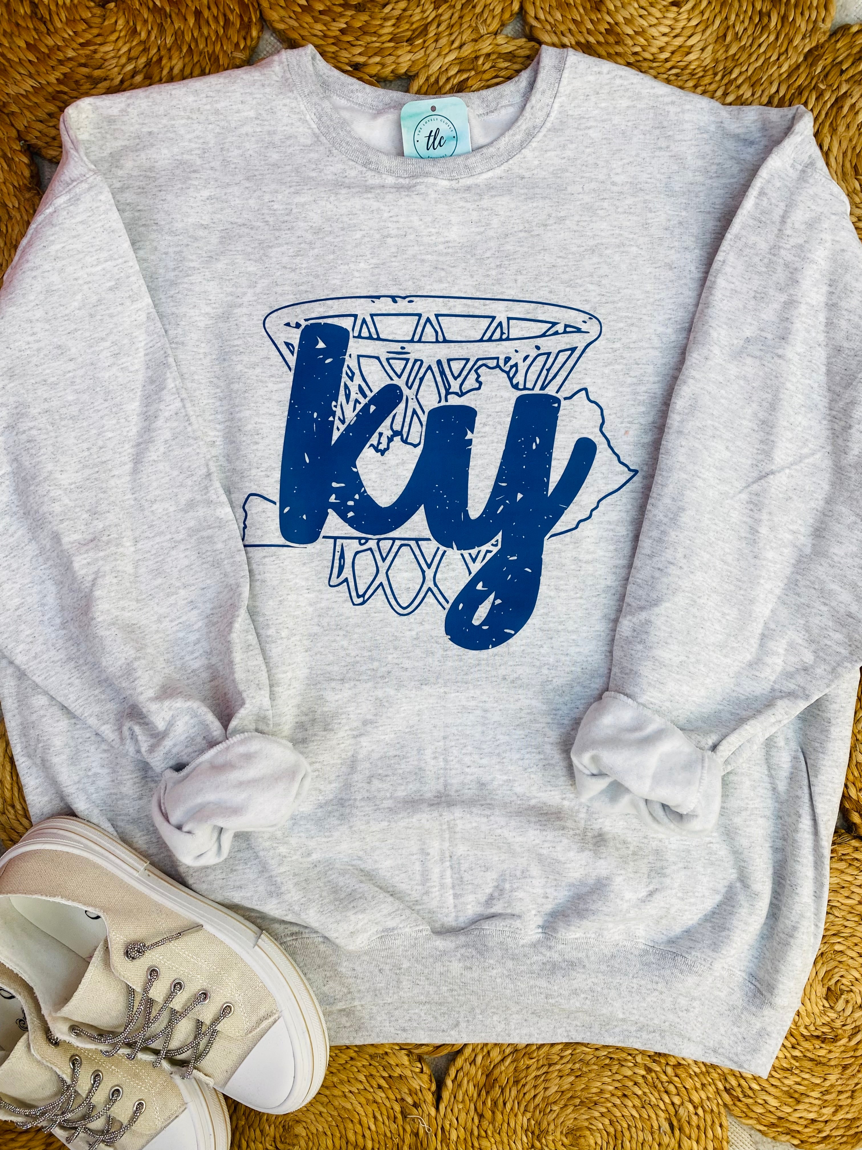 KY Hoops Basketball Graphic Sweatshirt-135 T-Shirt Bar-The Lovely Closet-The Lovely Closet, Women's Fashion Boutique in Alexandria, KY