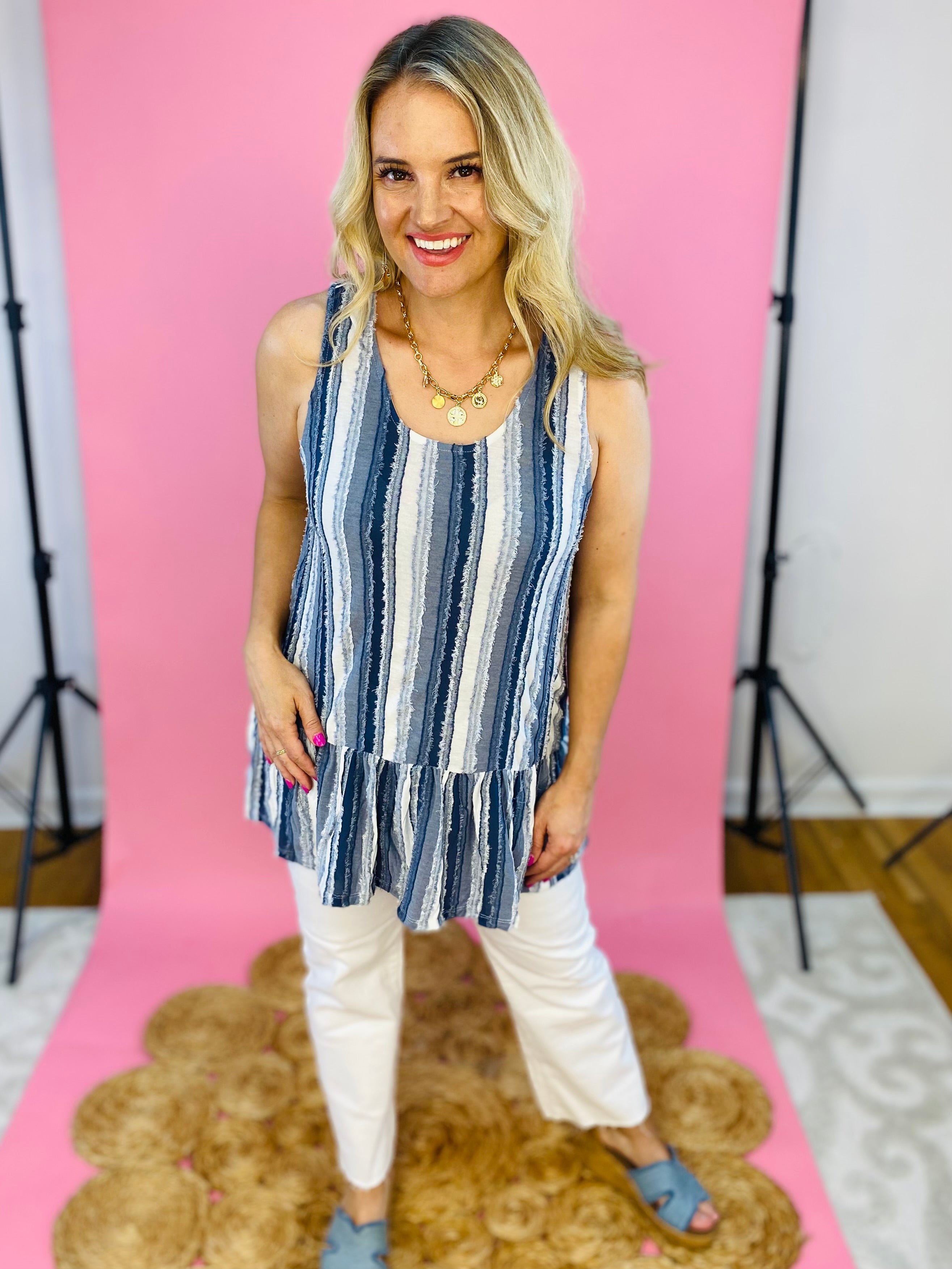 Ocean Waves Tank Top-120 Sleeveless Tops-Doe and Rae-The Lovely Closet, Women's Fashion Boutique in Alexandria, KY