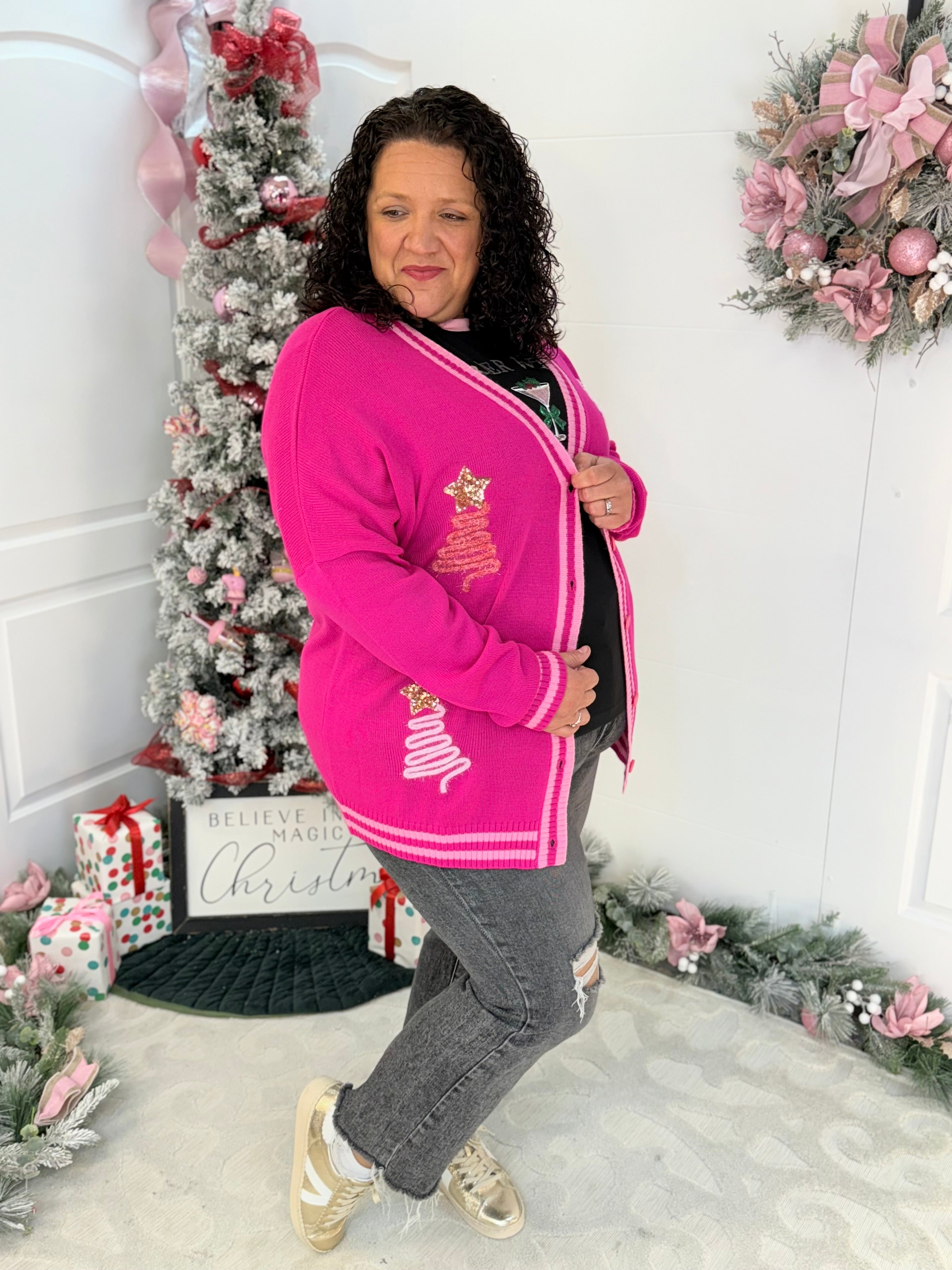 Jess Lea - Tinsel Trees Relaxed Cardigan-160 Cardigan/Kimonos-Jess Lea-The Lovely Closet, Women's Fashion Boutique in Alexandria, KY