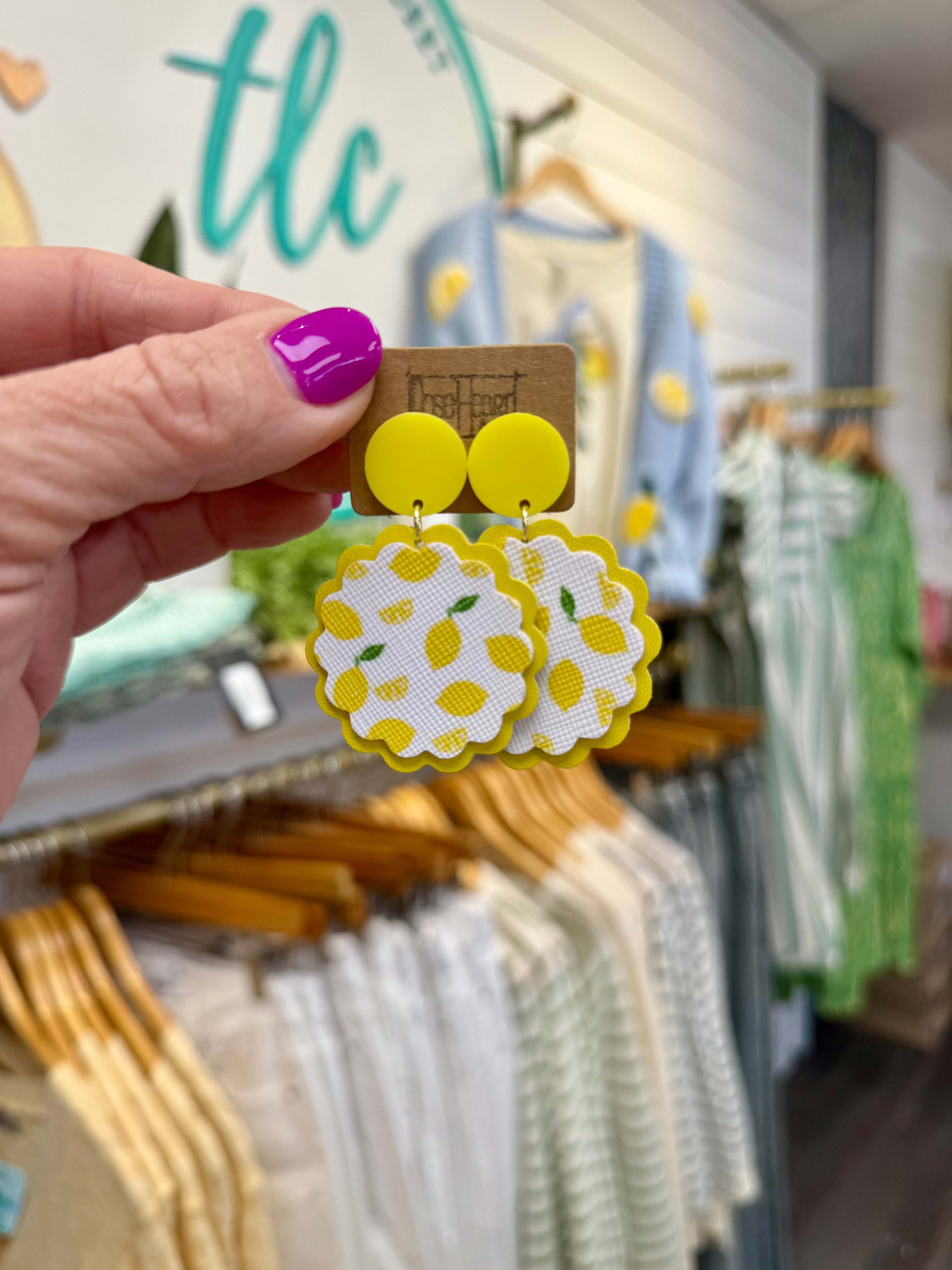 RoseHeart Lemon Print Leather Post Earring-250 Jewelry-RH-The Lovely Closet, Women's Fashion Boutique in Alexandria, KY