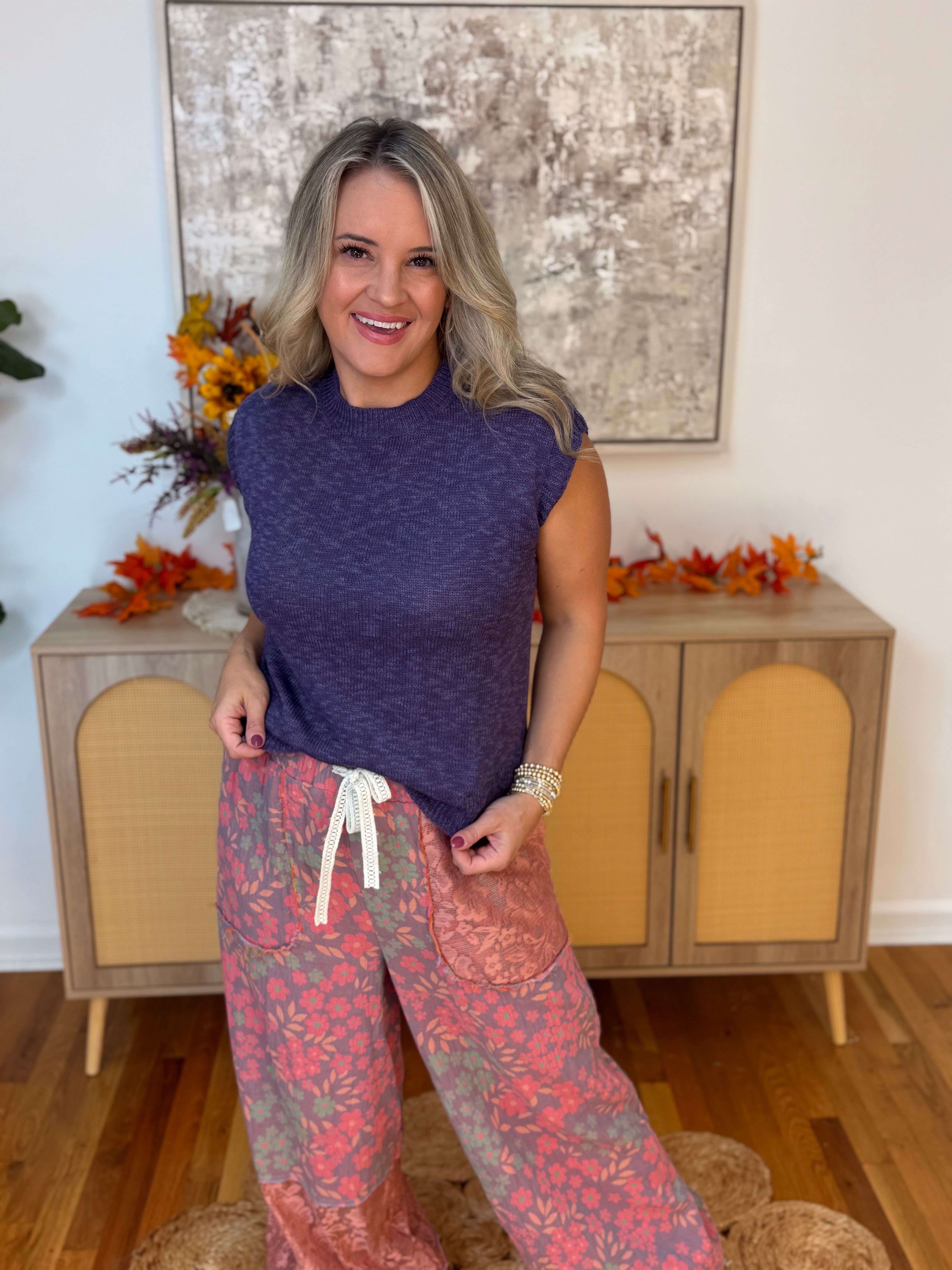 FINAL SALE - Ready for Fall Knit Top - Purple-120 Sleeveless Tops-La Miel-The Lovely Closet, Women's Fashion Boutique in Alexandria, KY