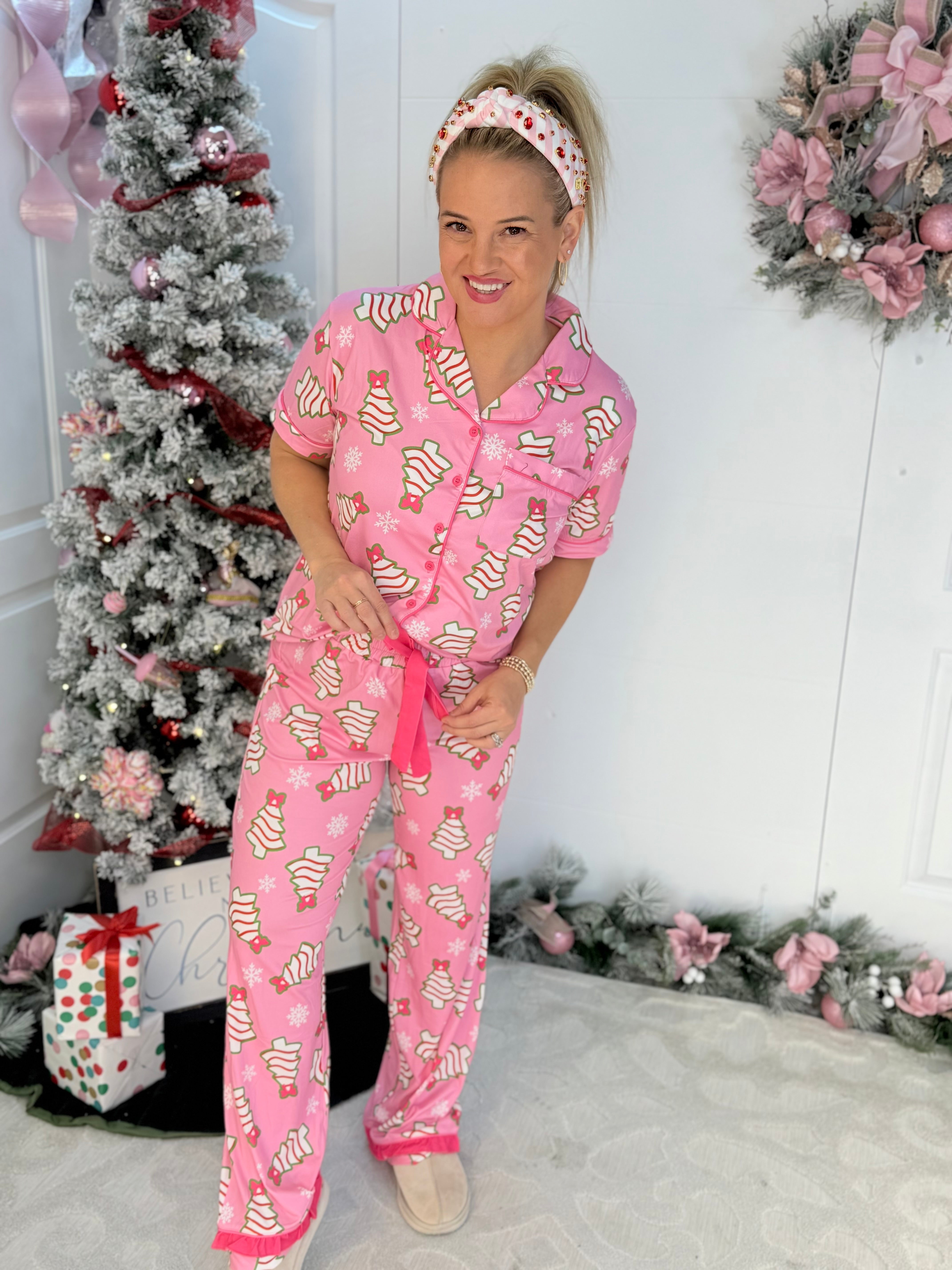 PINK-mas PJ Set - Bow Christmas Treat Ruffle-350 Holiday-Jess Lea-The Lovely Closet, Women's Fashion Boutique in Alexandria, KY