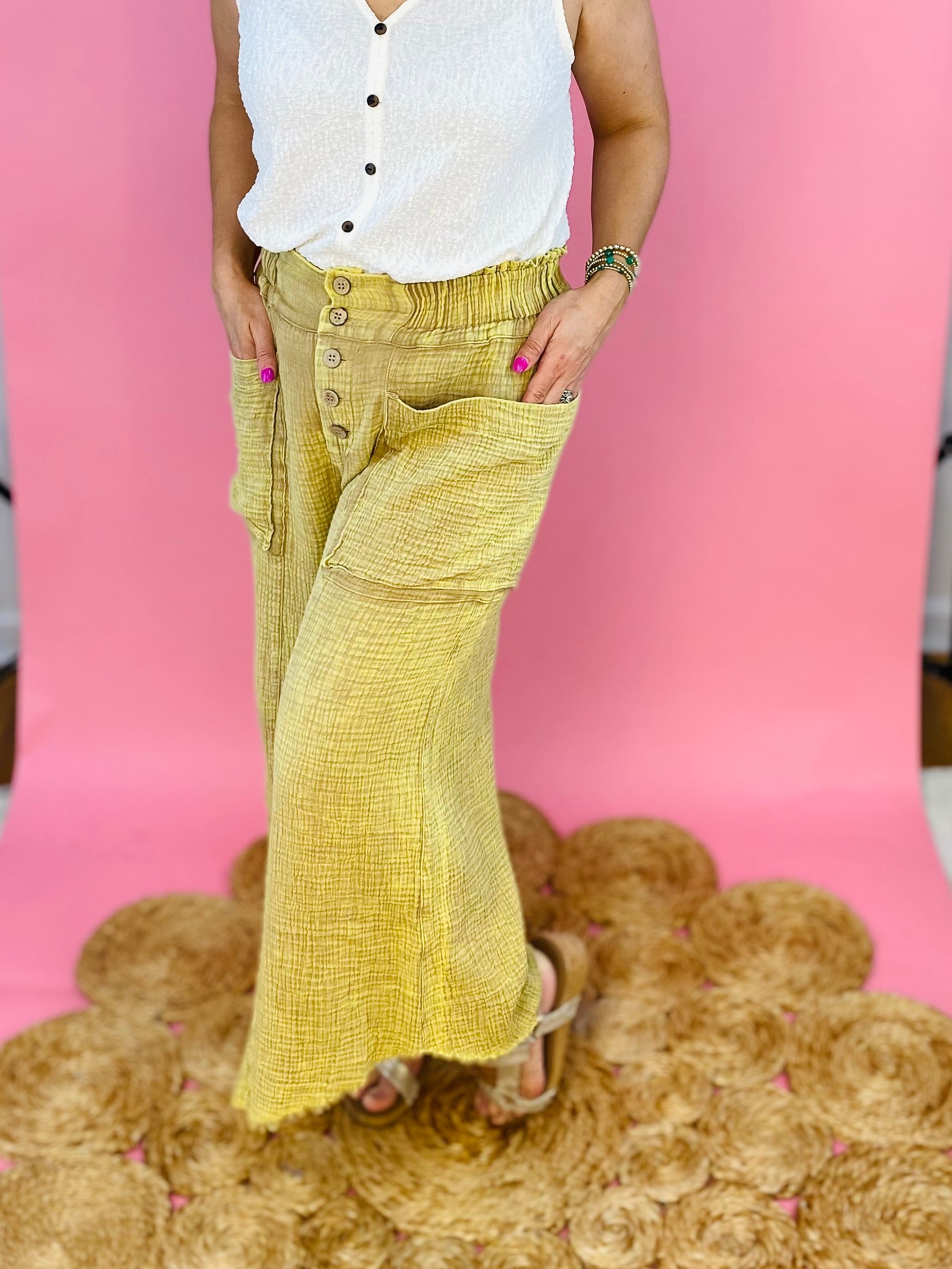 Summer Glow Gauze Pants-240 Pants-Sage + Fig-The Lovely Closet, Women's Fashion Boutique in Alexandria, KY